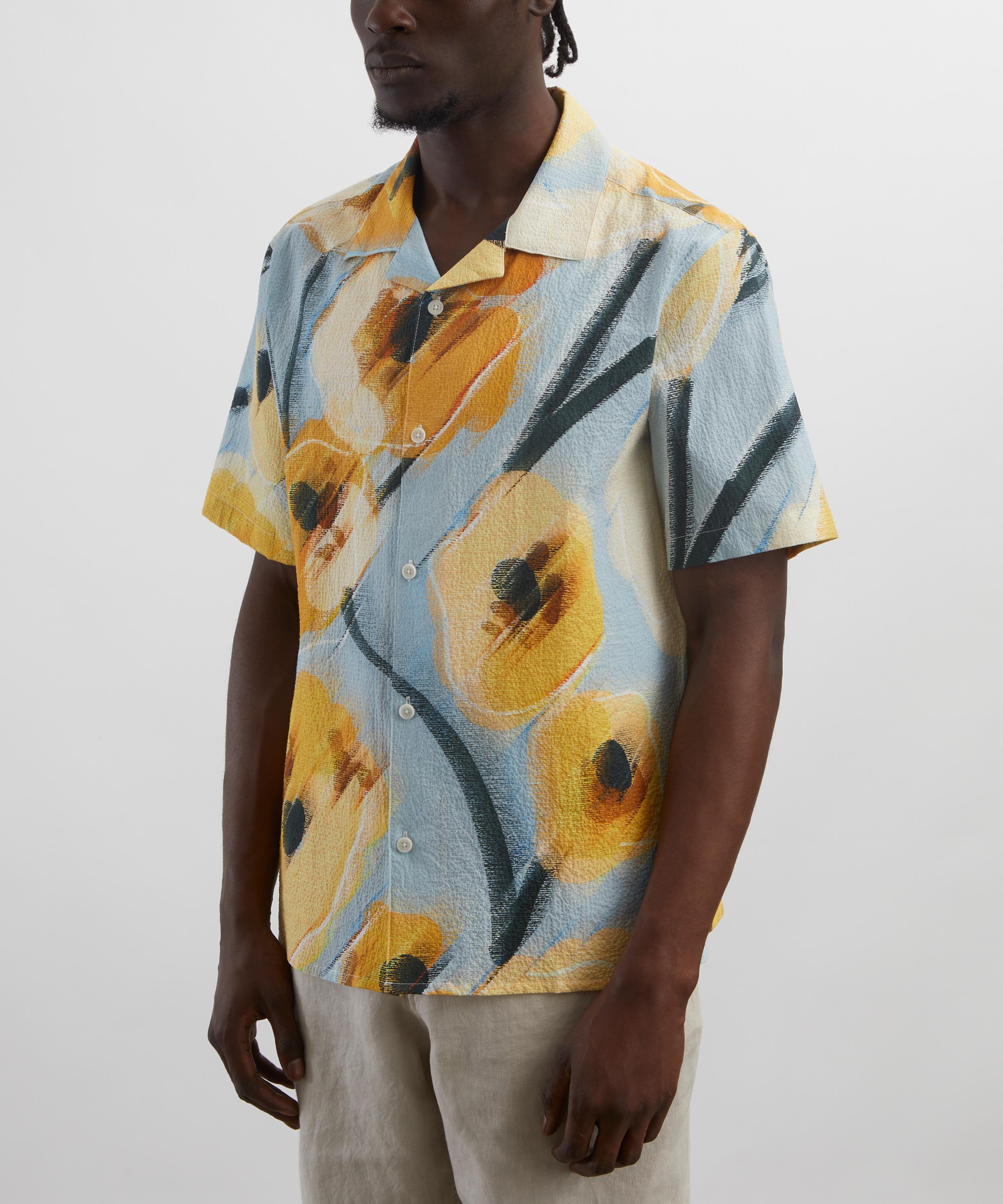 Wax London - Didcot Blue and Yellow Abstract Poppy Short-Sleeve Shirt image number 2