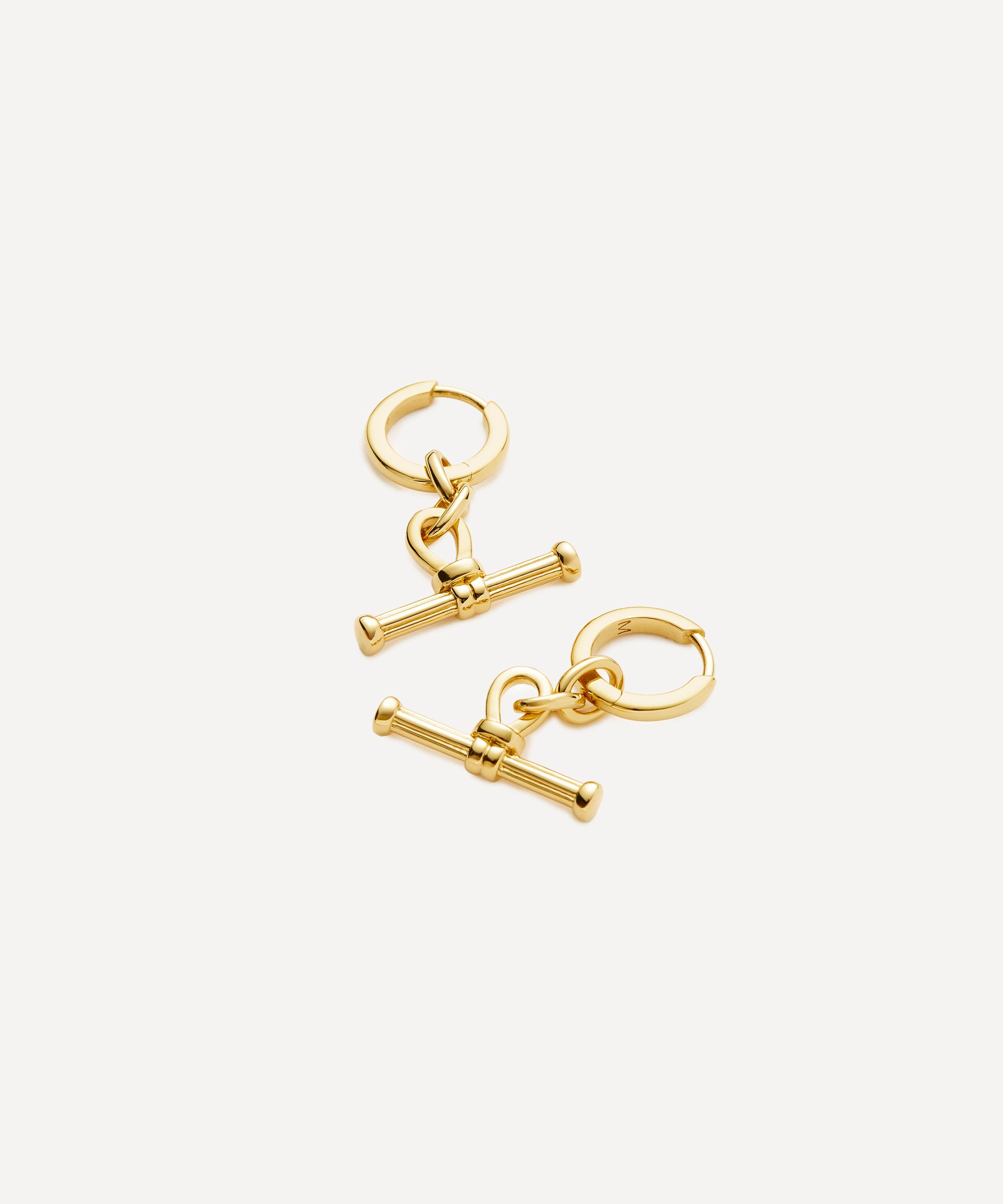 Missoma - 18ct Gold-Plated Ridge T-Bar Drop Huggie Hoop Earrings image number 0