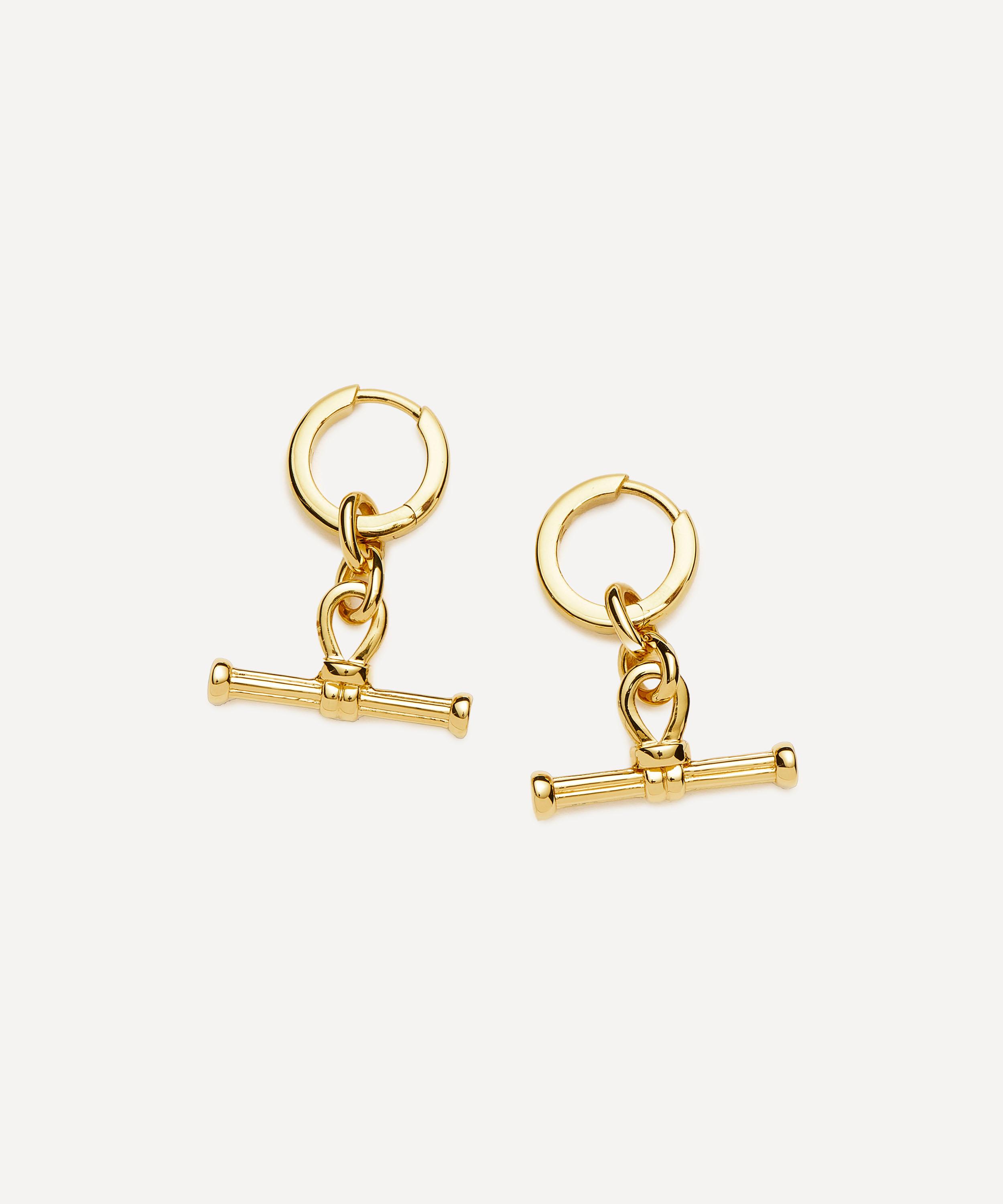 Missoma - 18ct Gold-Plated Ridge T-Bar Drop Huggie Hoop Earrings image number 1