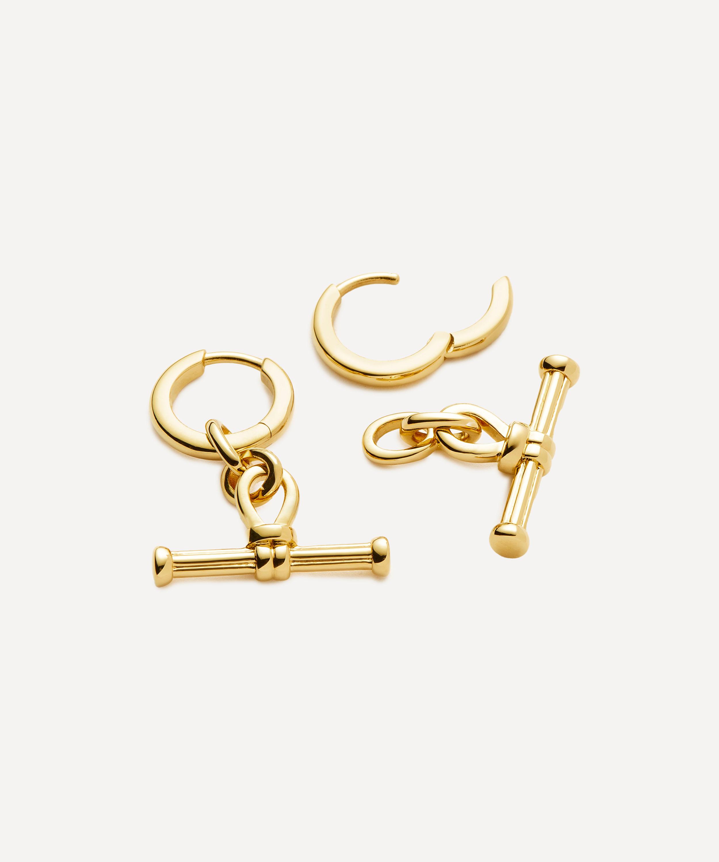 Missoma - 18ct Gold-Plated Ridge T-Bar Drop Huggie Hoop Earrings image number 2