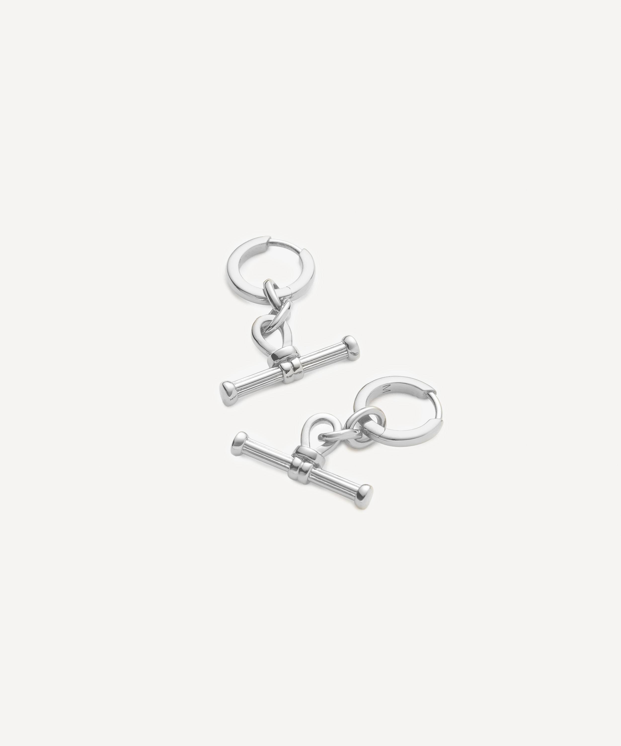 Missoma - Rhodium-Plated Ridge T-Bar Drop Huggie Hoop Earrings image number 0