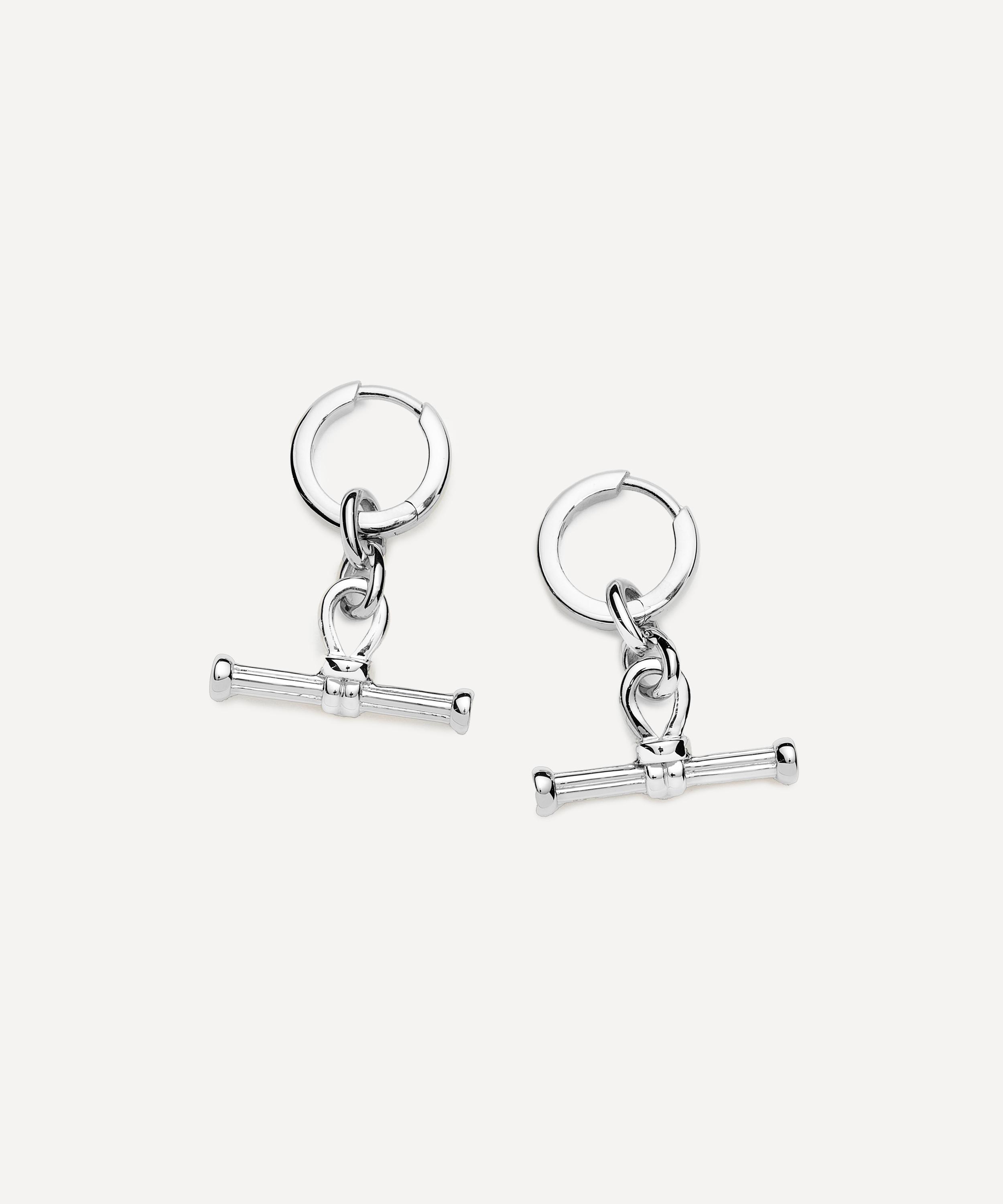 Missoma - Rhodium-Plated Ridge T-Bar Drop Huggie Hoop Earrings image number 1