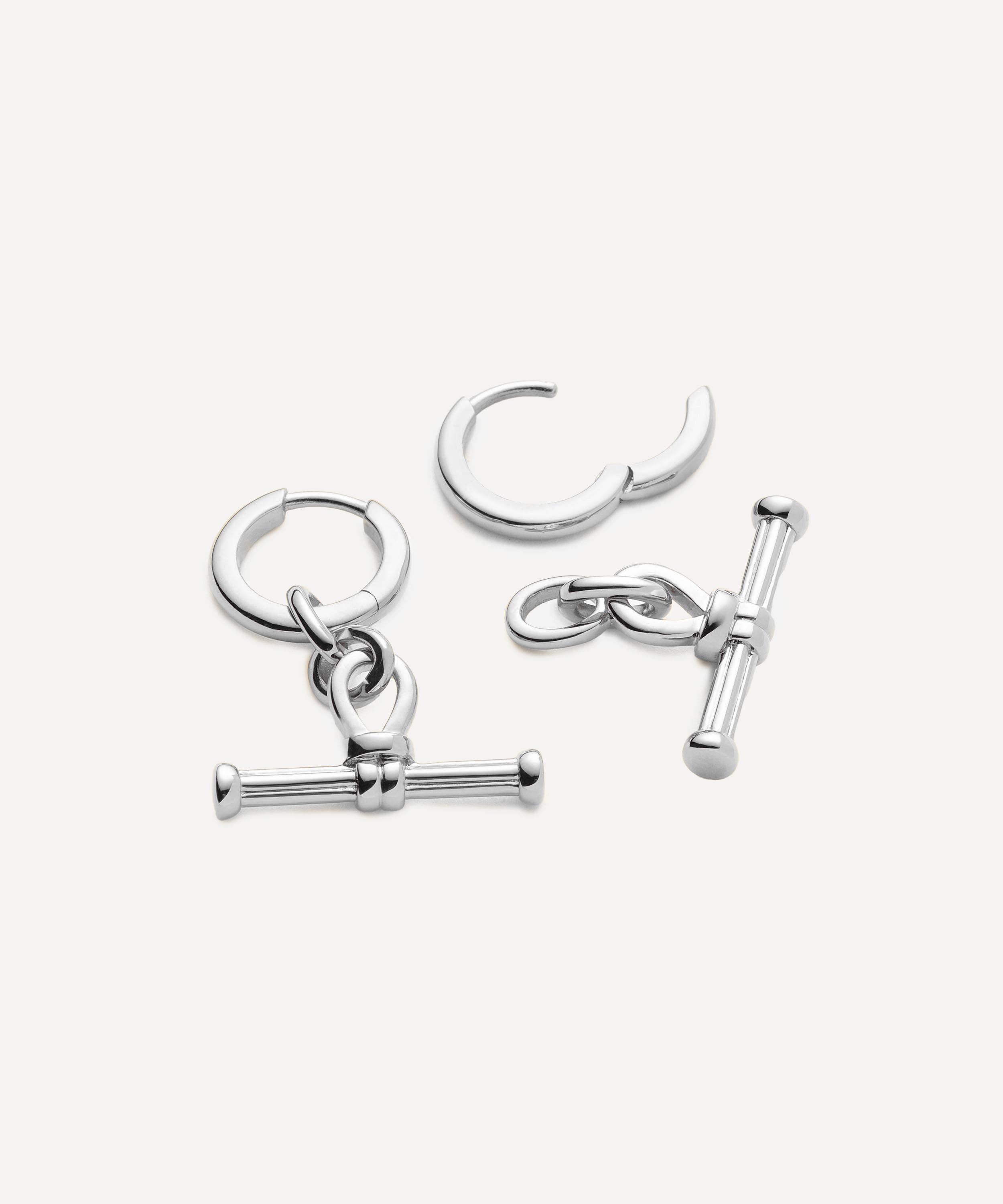 Missoma - Rhodium-Plated Ridge T-Bar Drop Huggie Hoop Earrings image number 2
