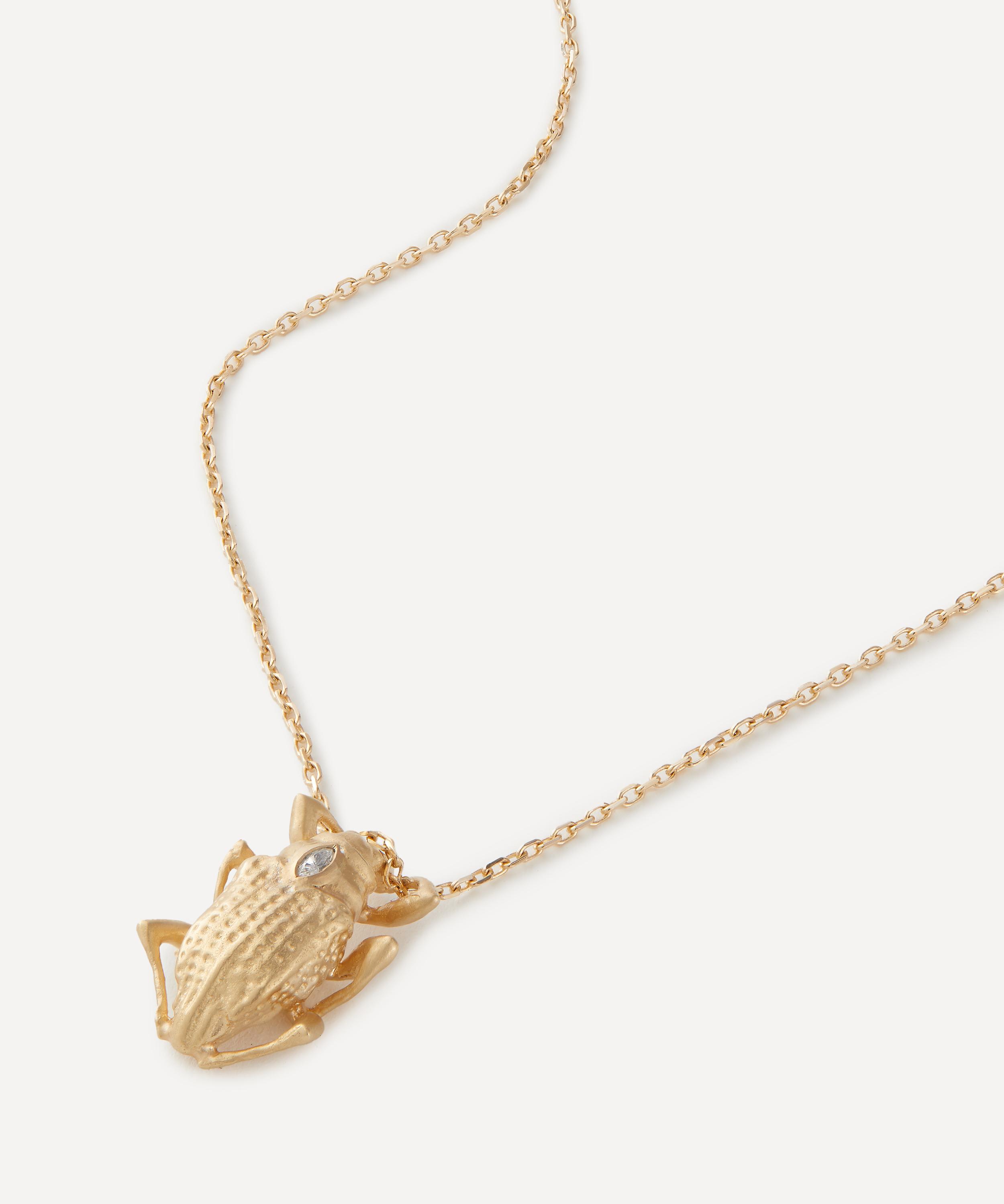 Celine Daoust - 14ct Gold Small Scarab and Marquise Diamond Pendant Necklace image number 0
