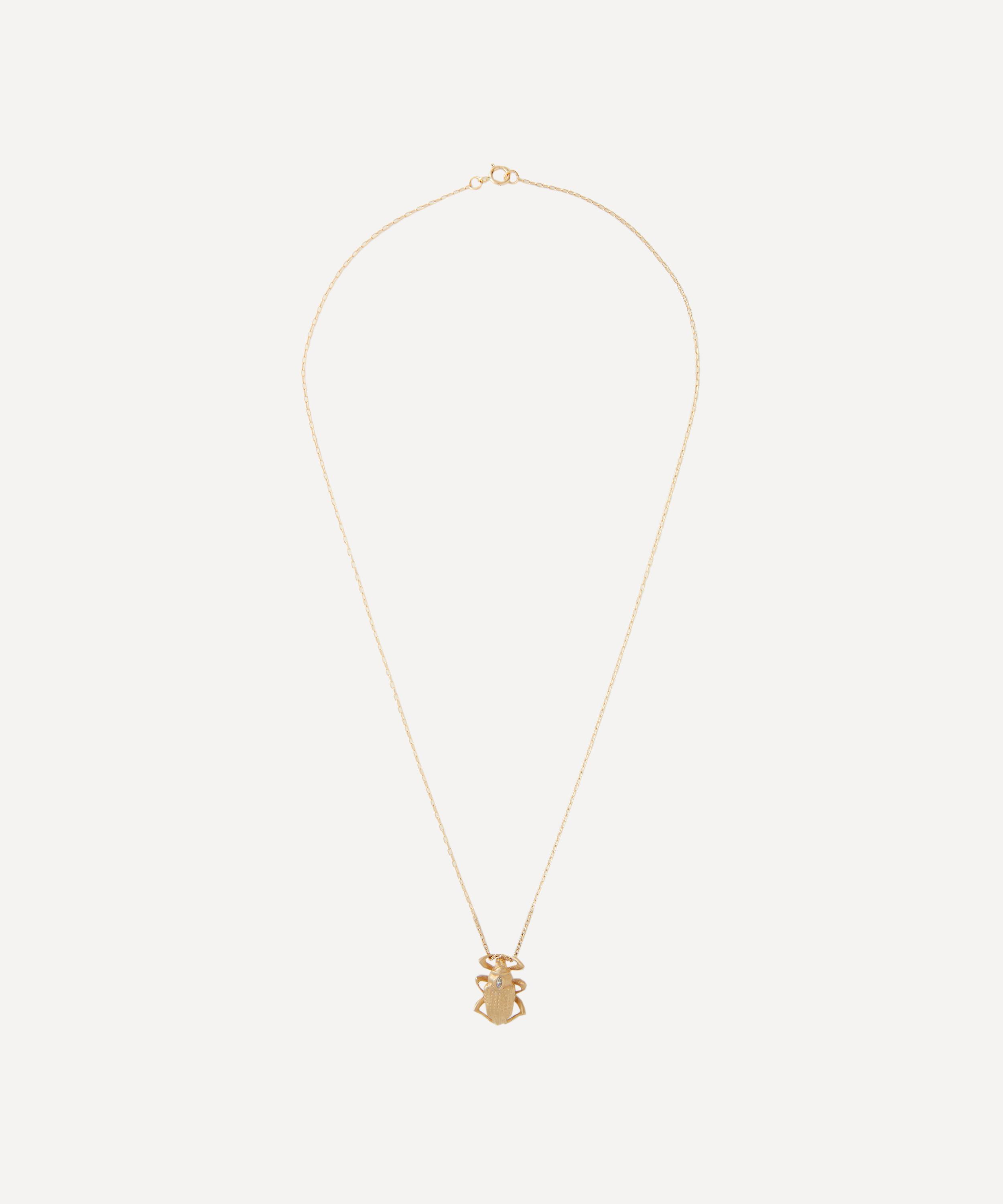 Celine Daoust - 14ct Gold Small Scarab and Marquise Diamond Pendant Necklace image number 1
