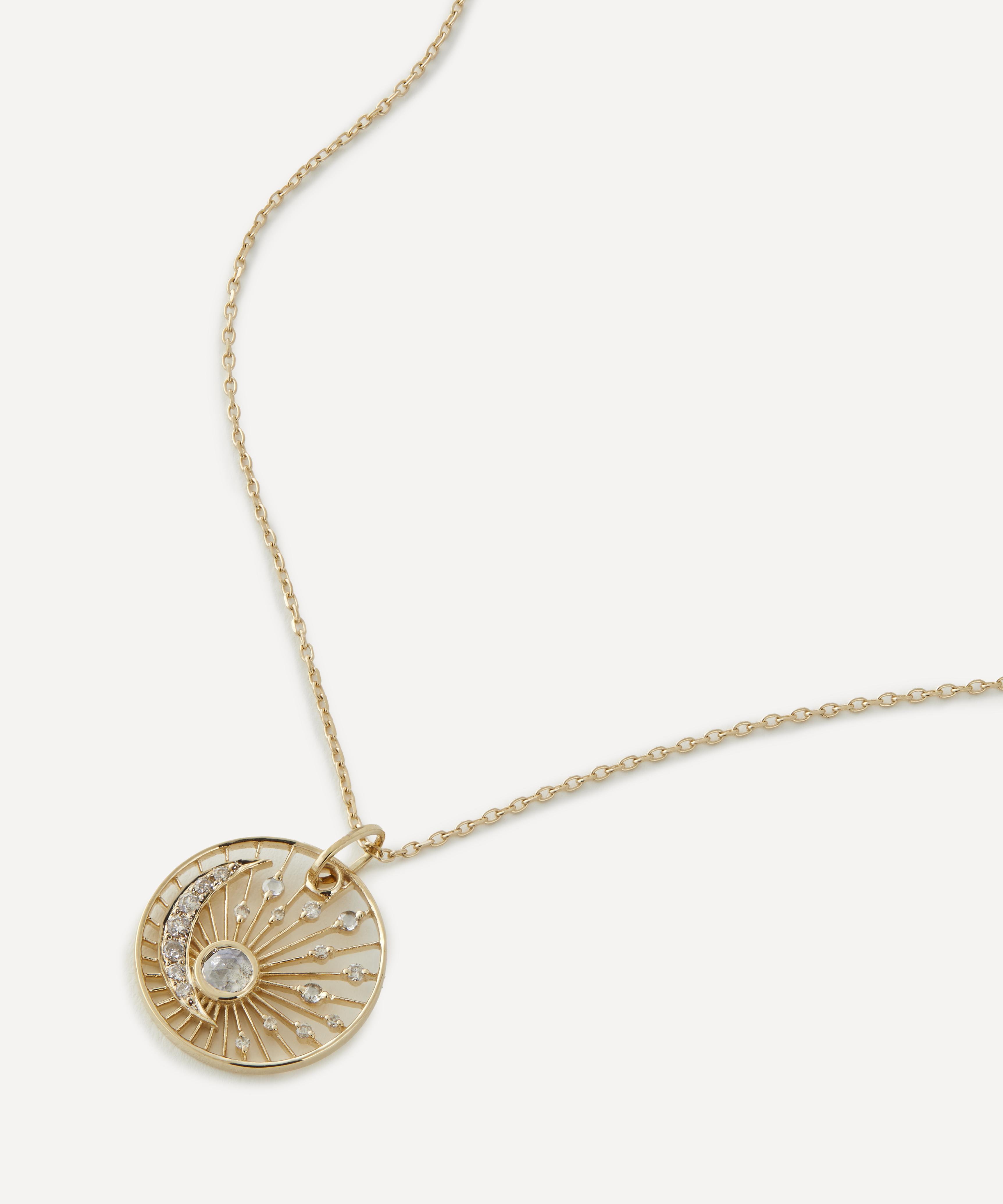 Celine Daoust - 14ct Gold Rosecut Grey Diamond and Diamond Moon Open Sun Pendant Necklace image number 0
