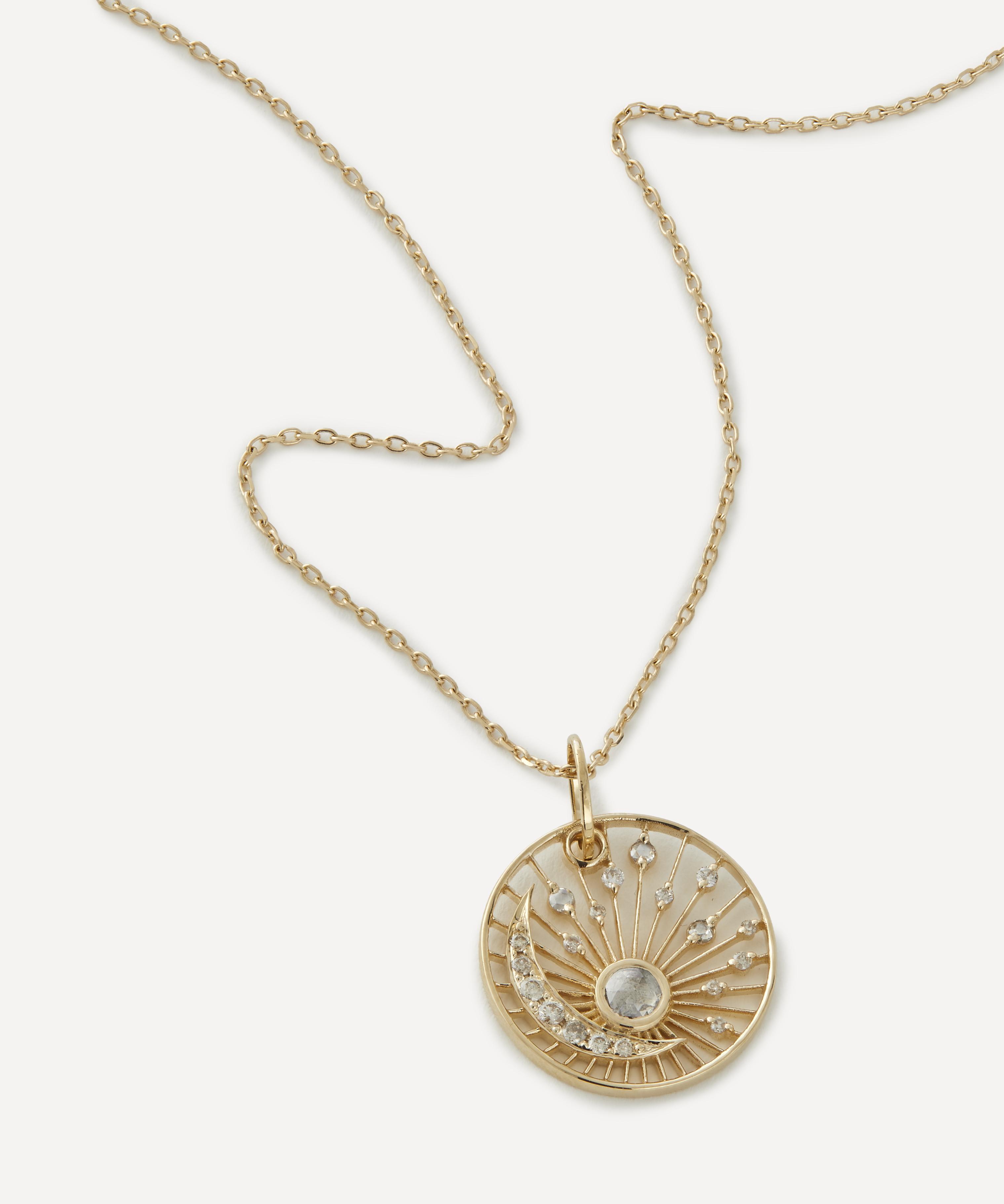 Celine Daoust - 14ct Gold Rosecut Grey Diamond and Diamond Moon Open Sun Pendant Necklace image number 2