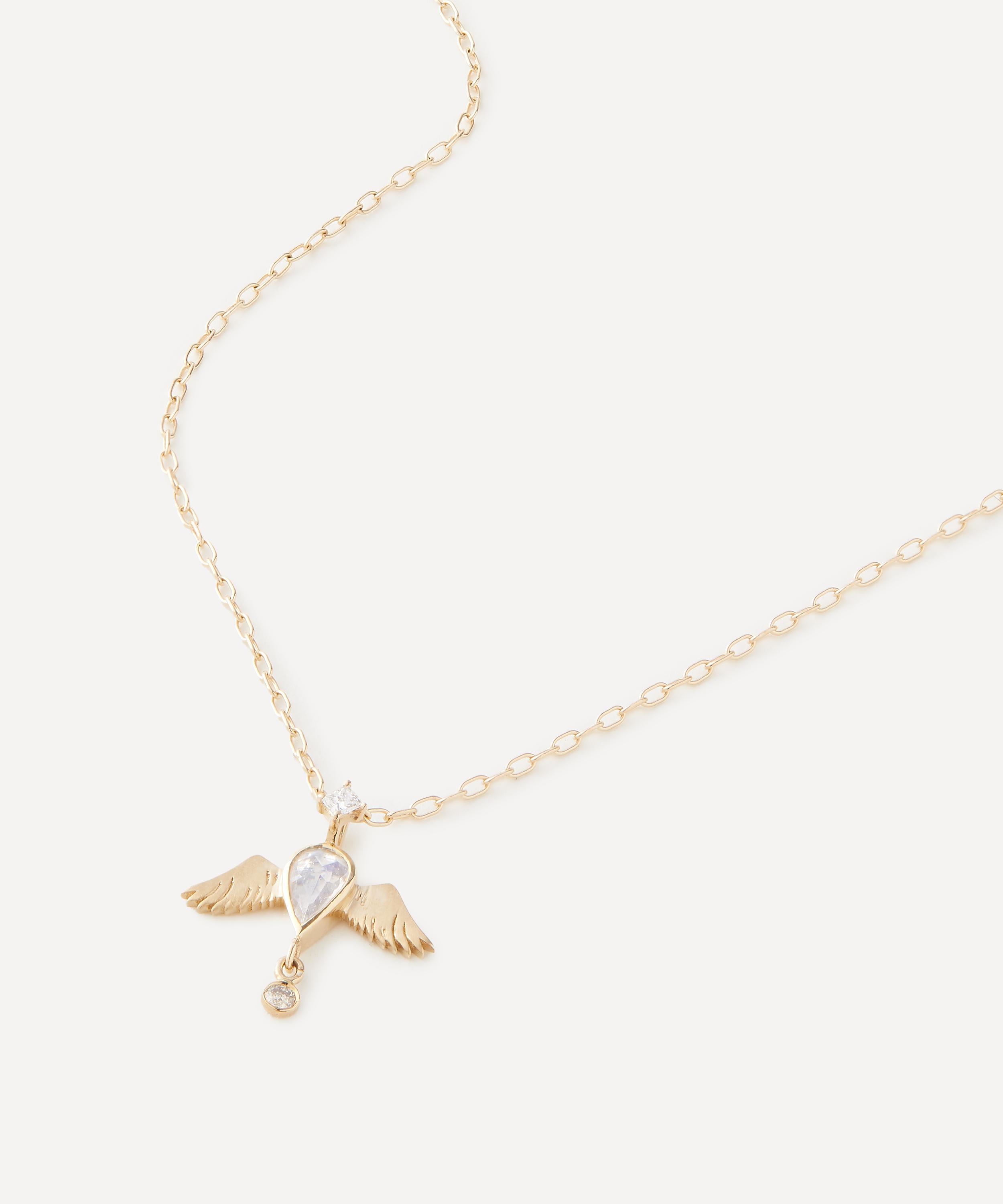Celine Daoust - 14ct Gold Moonstone Pear and Diamond Angel Pendant Necklace image number 0