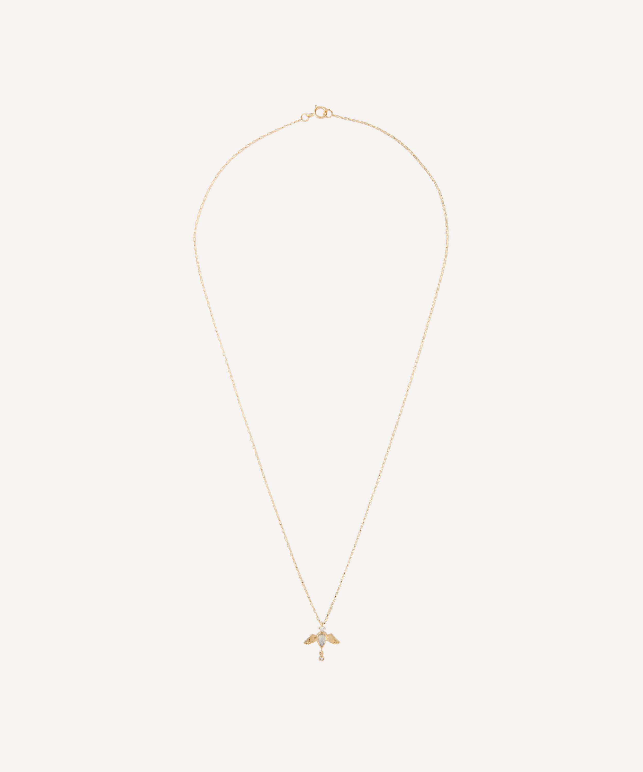 Celine Daoust - 14ct Gold Moonstone Pear and Diamond Angel Pendant Necklace image number 1