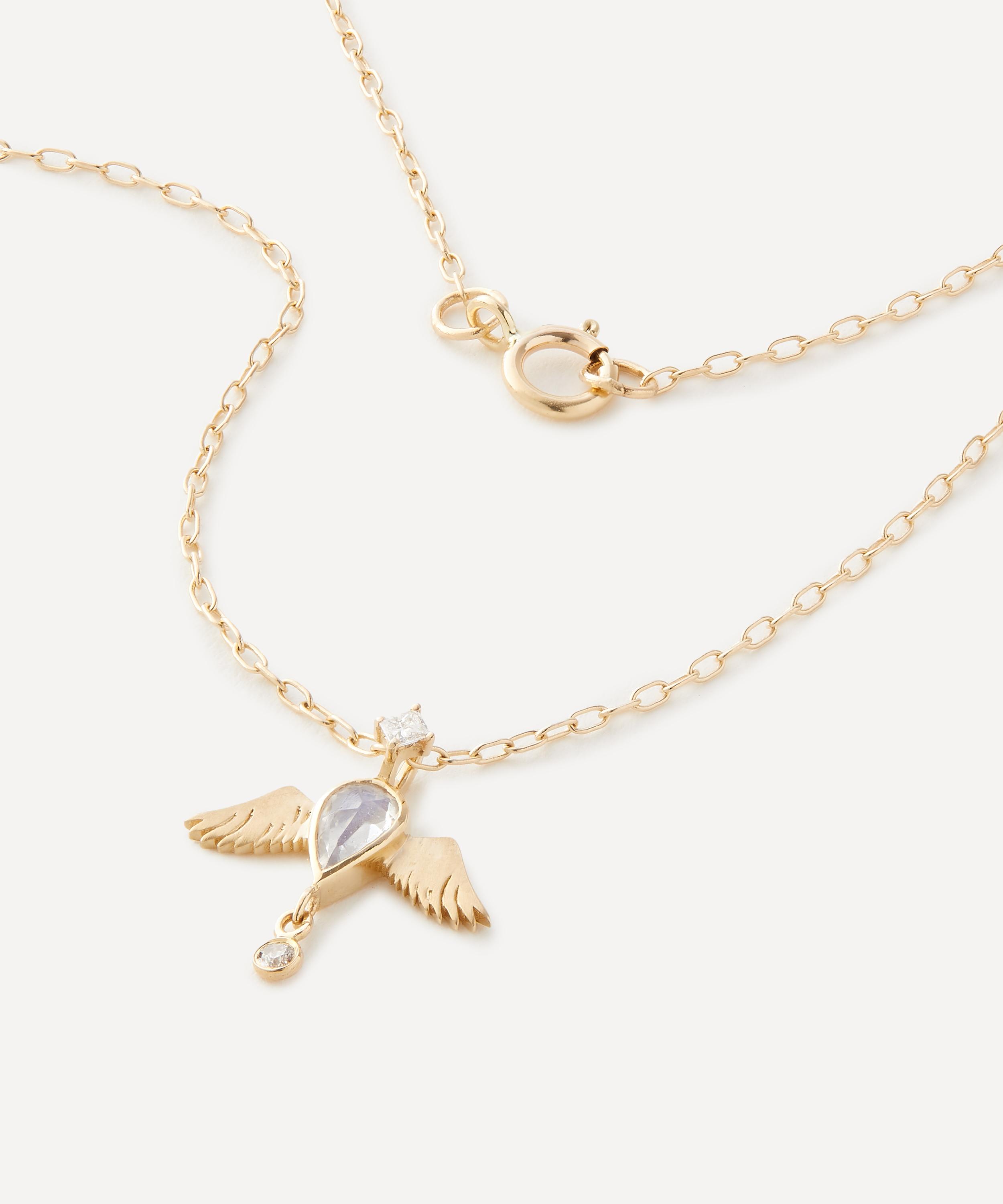 Celine Daoust - 14ct Gold Moonstone Pear and Diamond Angel Pendant Necklace image number 2