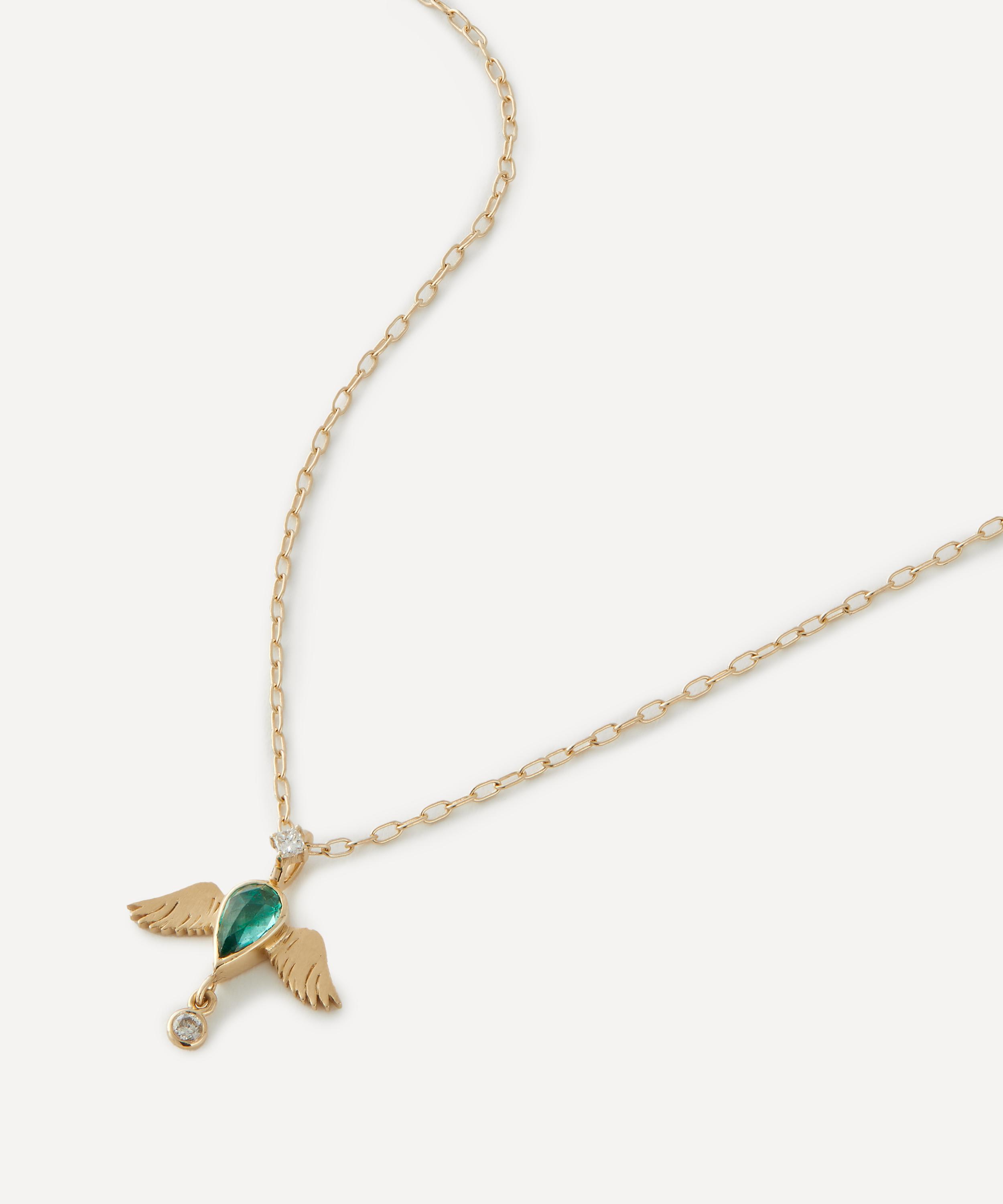 Celine Daoust - 14ct Gold Emerald Pear and Diamond Angel Pendant Necklace