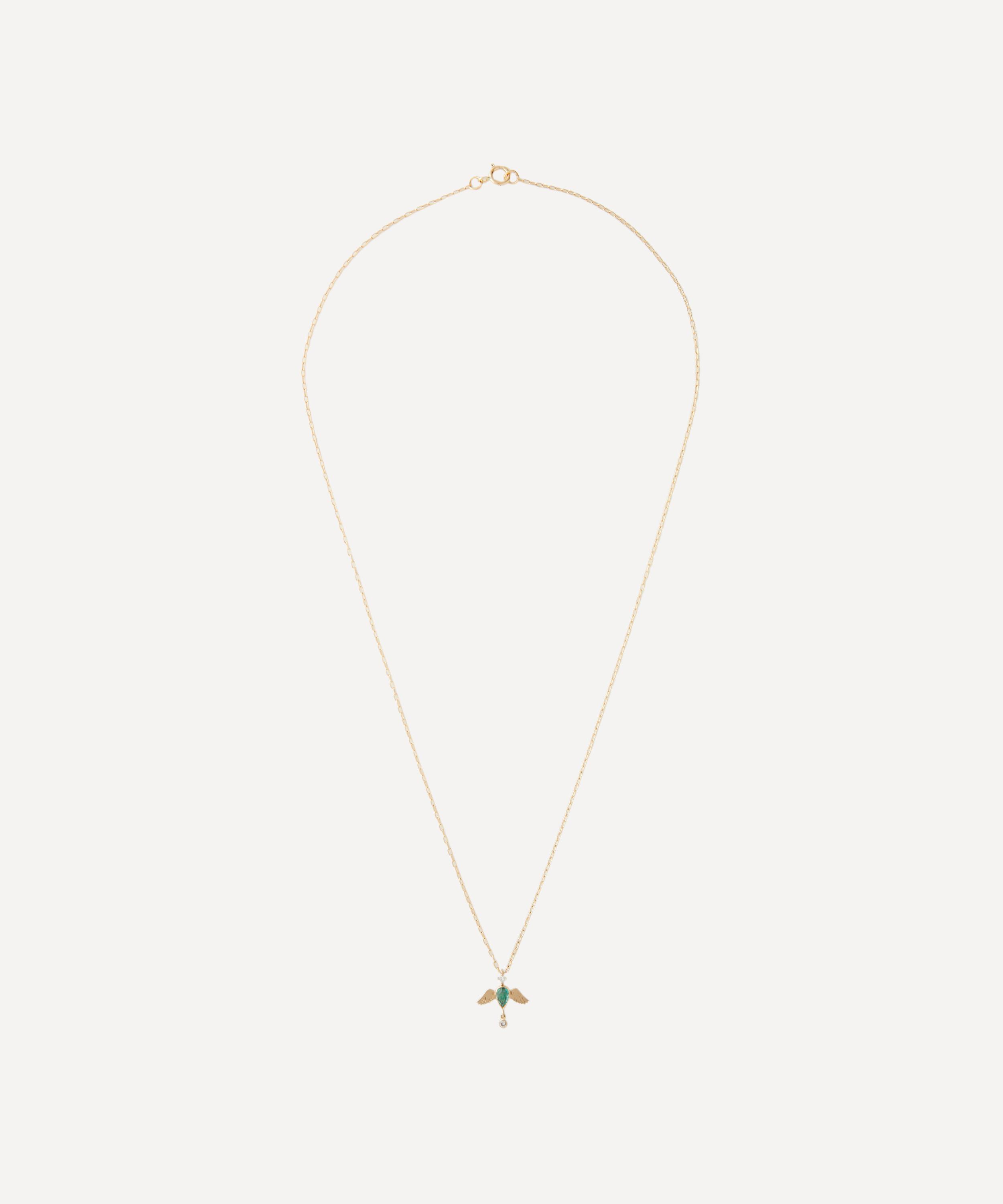 Celine Daoust - 14ct Gold Emerald Pear and Diamond Angel Pendant Necklace image number 1