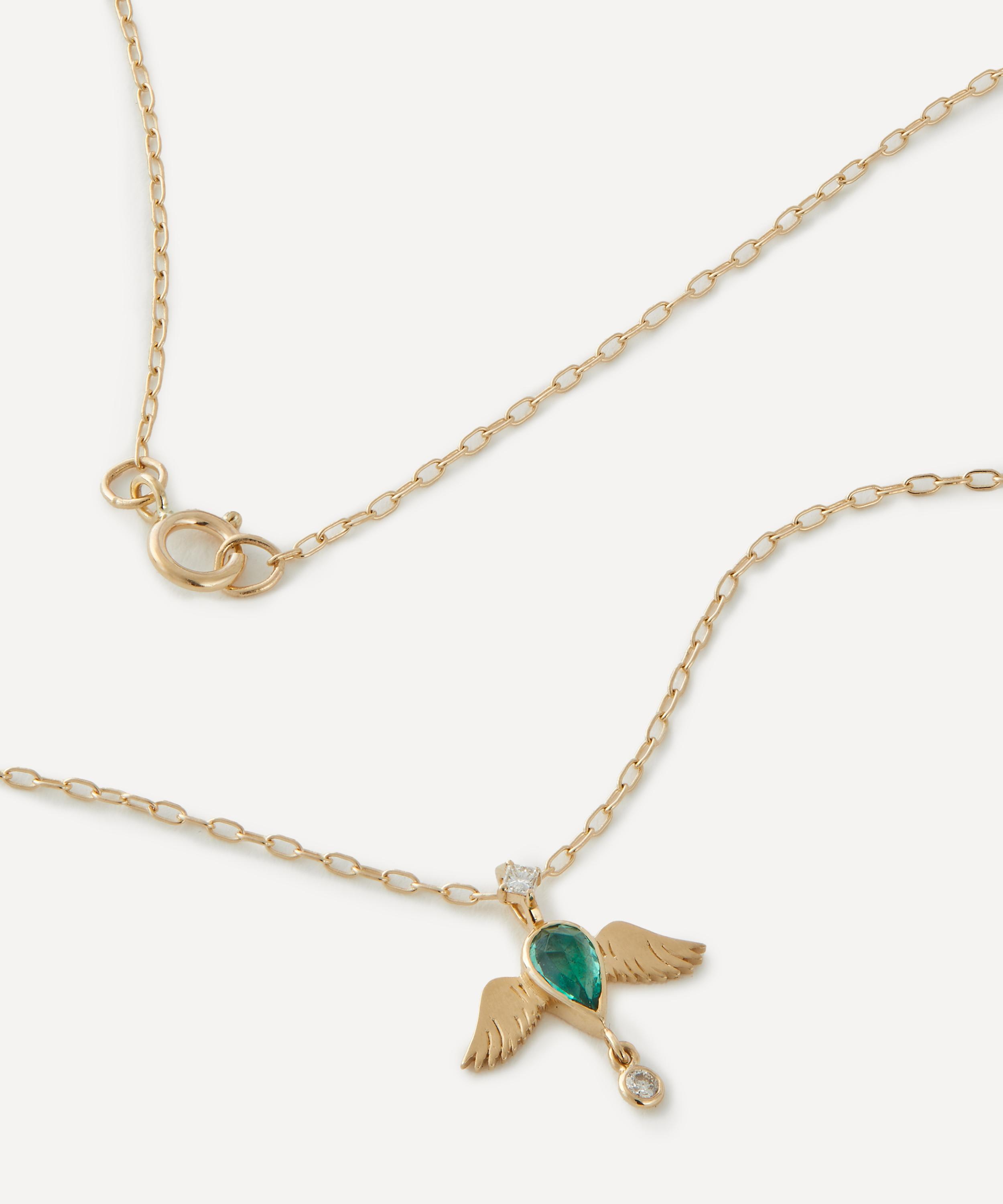 Celine Daoust - 14ct Gold Emerald Pear and Diamond Angel Pendant Necklace image number 2