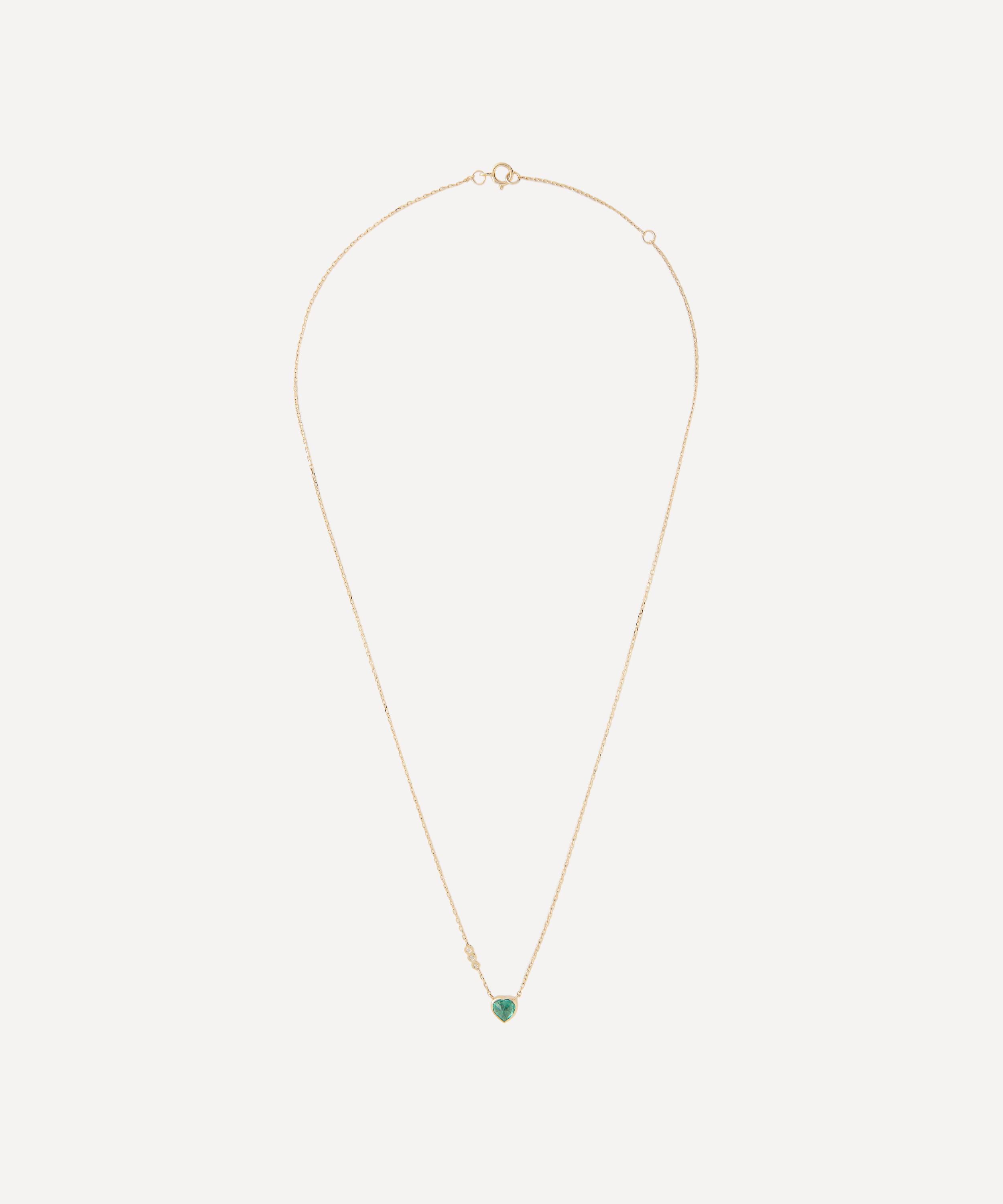 Celine Daoust - 14ct Gold Emerald and Three Small Diamonds Pendant Necklace image number 1