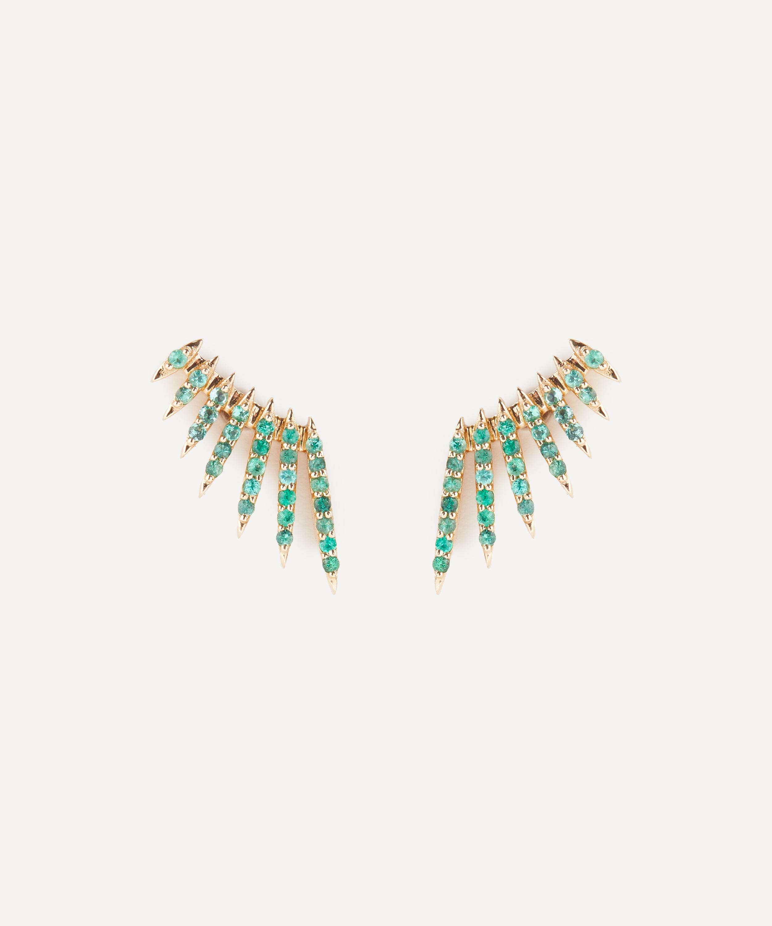 Celine Daoust - 14ct Gold Flying Wings Emerald Stud Earrings image number 0