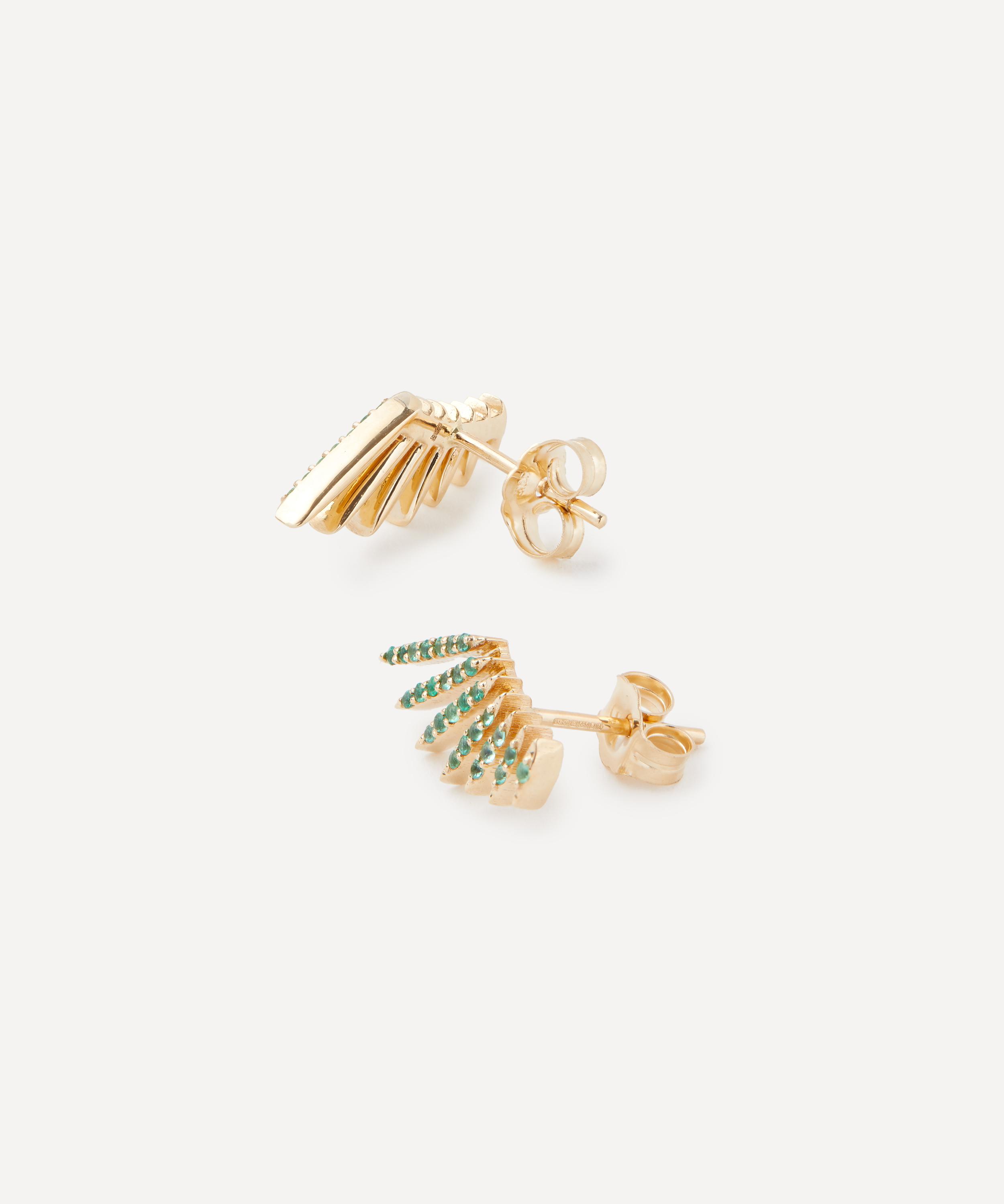 Celine Daoust - 14ct Gold Flying Wings Emerald Stud Earrings image number 1