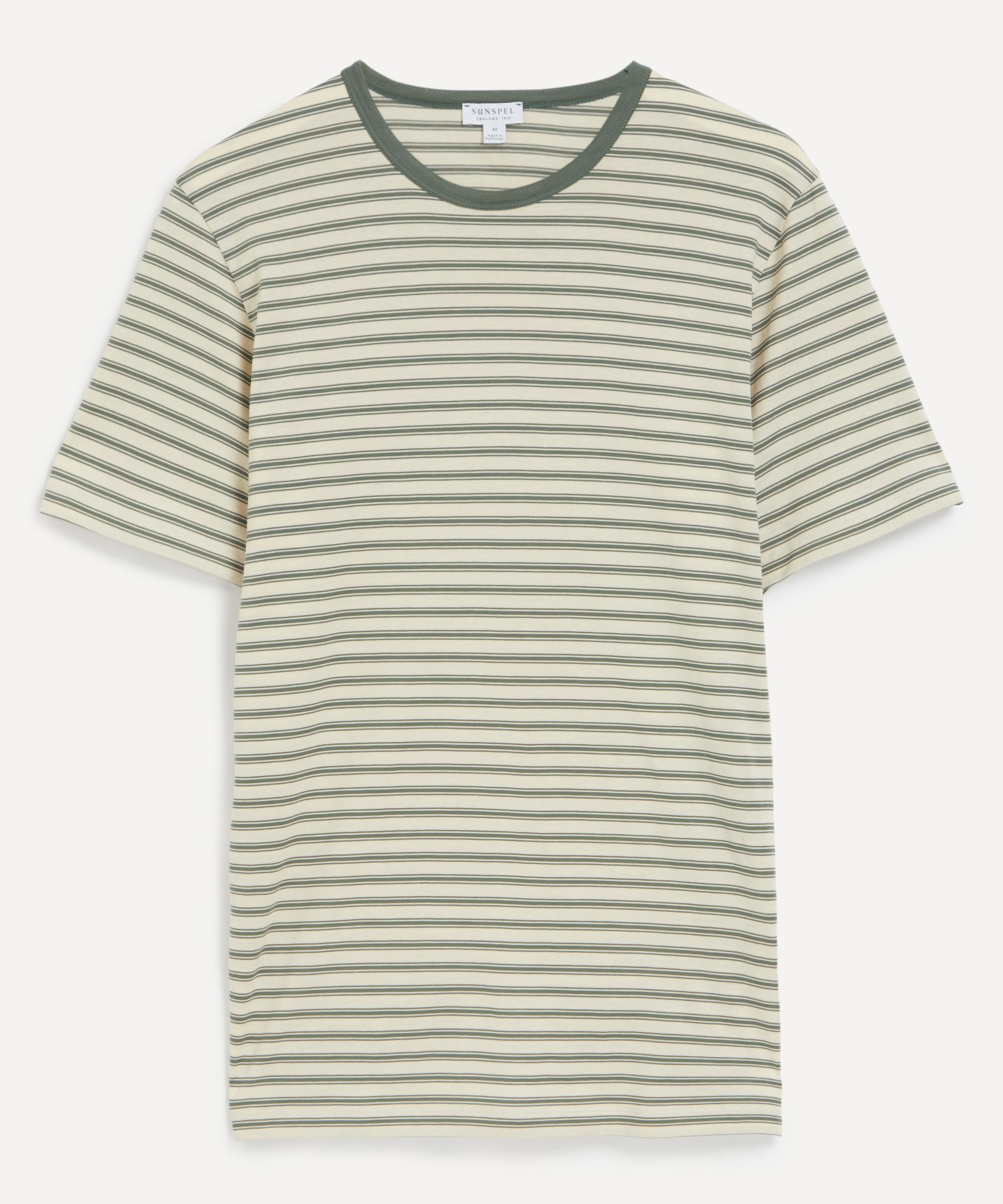 Sunspel - Dusk Green Vintage Stripe T-Shirt image number 0