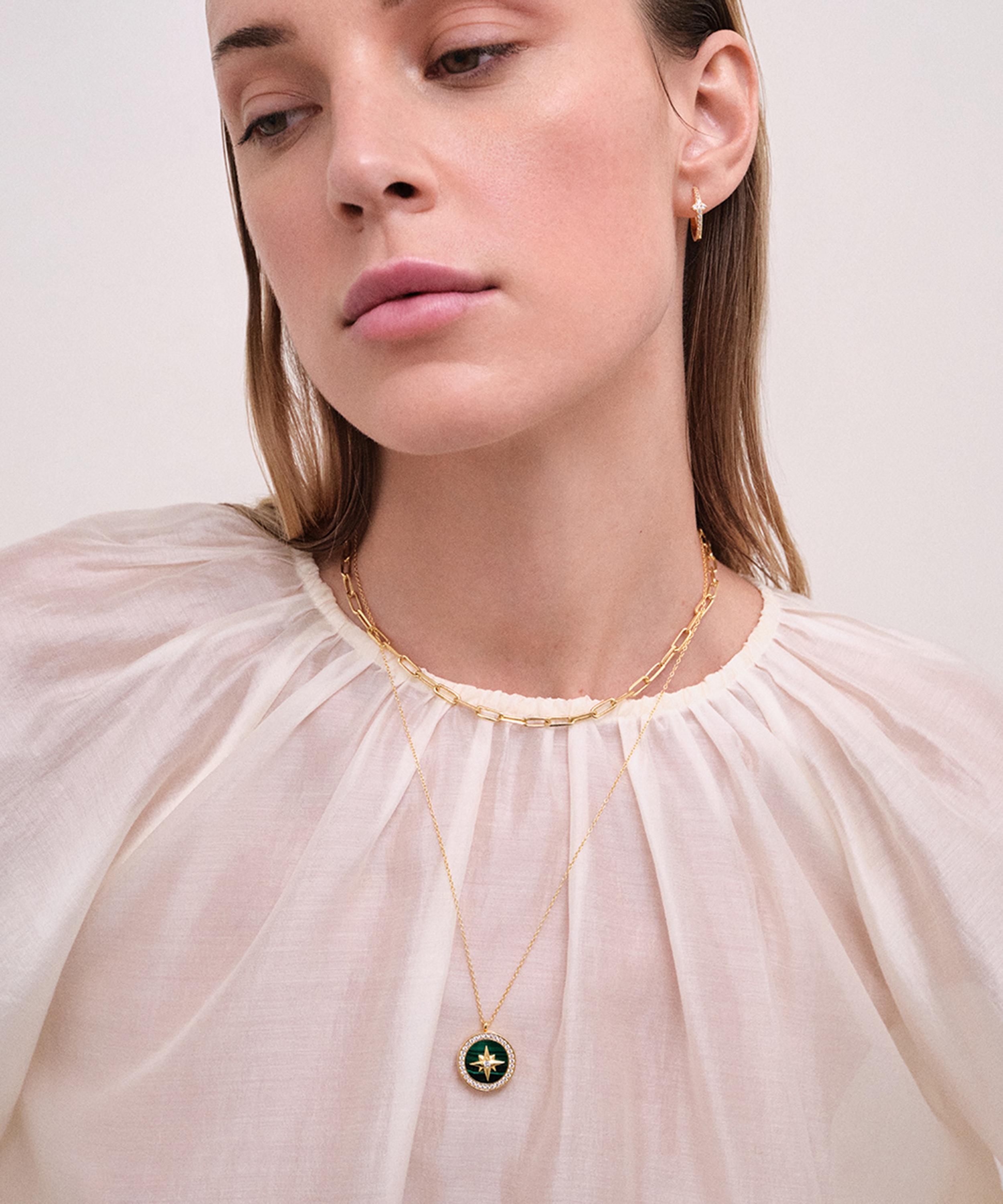 Astley Clarke - 18ct Gold Plated Vermeil Silver Large Polaris Malachite Locket Necklace image number 1