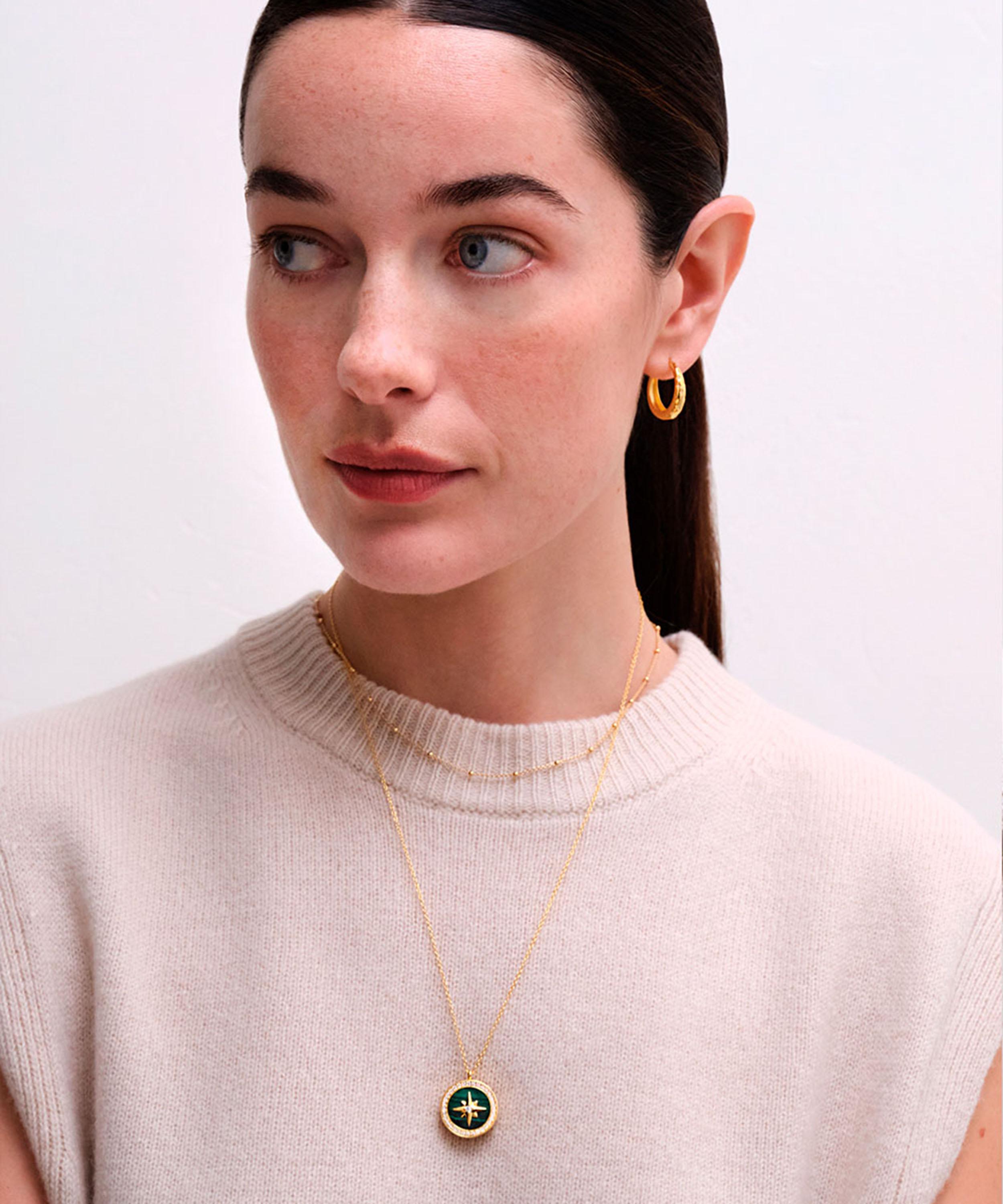 Astley Clarke - 18ct Gold Plated Vermeil Silver Large Polaris Malachite Locket Necklace image number 2