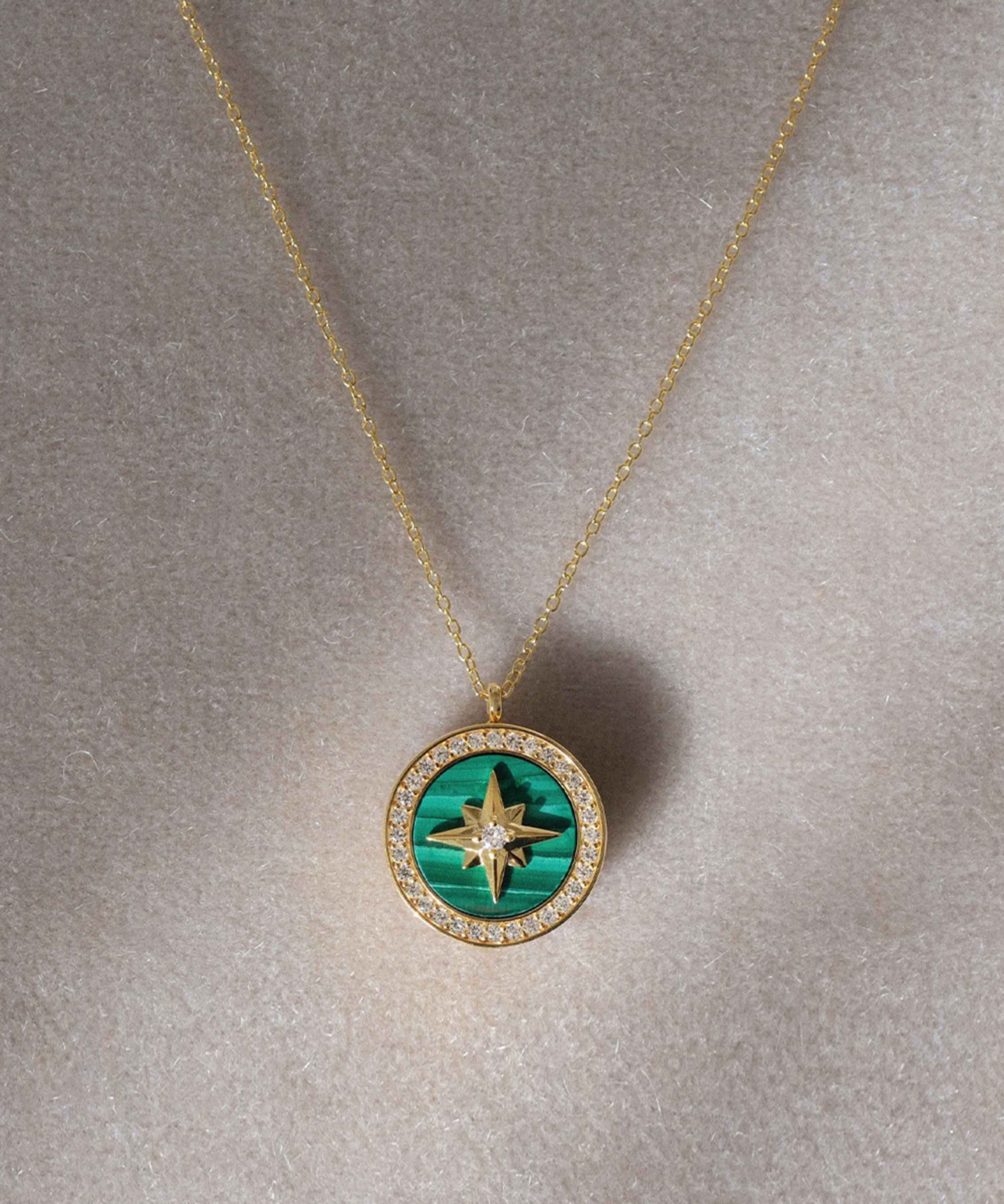 Astley Clarke - 18ct Gold Plated Vermeil Silver Large Polaris Malachite Locket Necklace image number 3