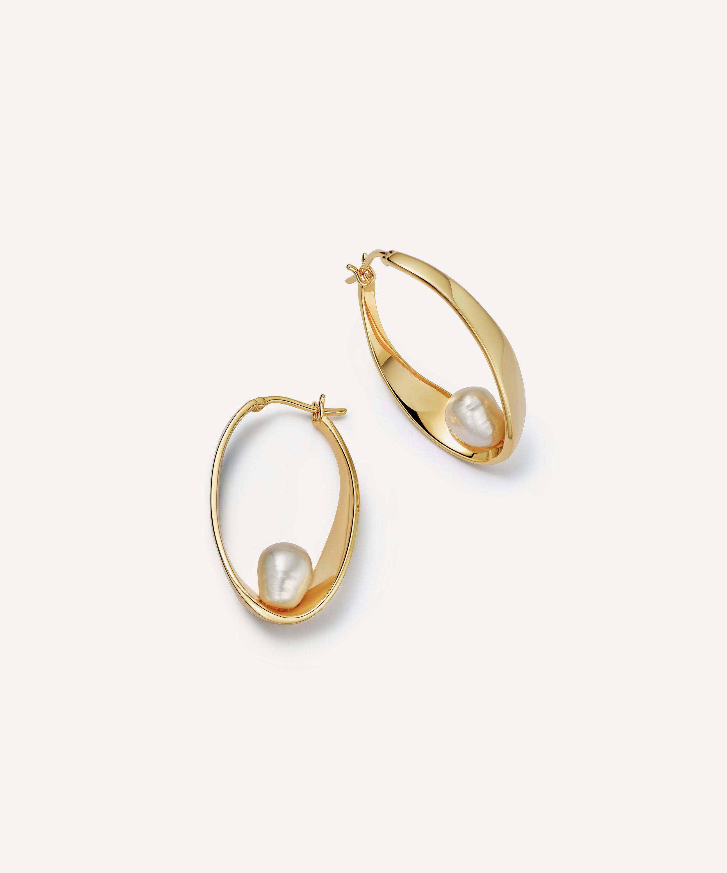 Astley Clarke - 18ct Gold-Plated Vermeil Silver Floe Pearl Hoop Earrings image number 0