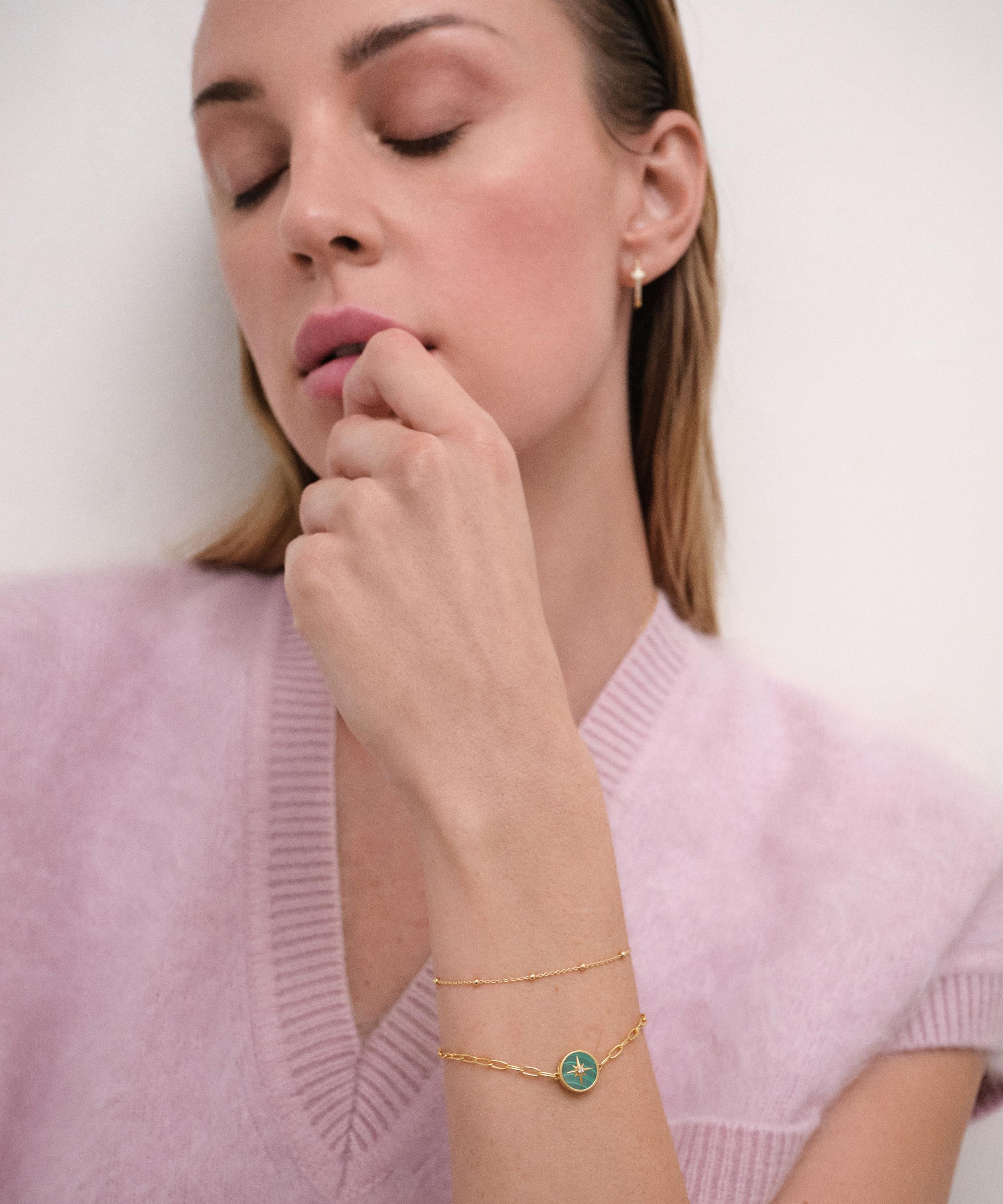 Astley Clarke - 18ct Gold Plated Vermeil Silver Polaris Malachite Locket Bracelet image number 1