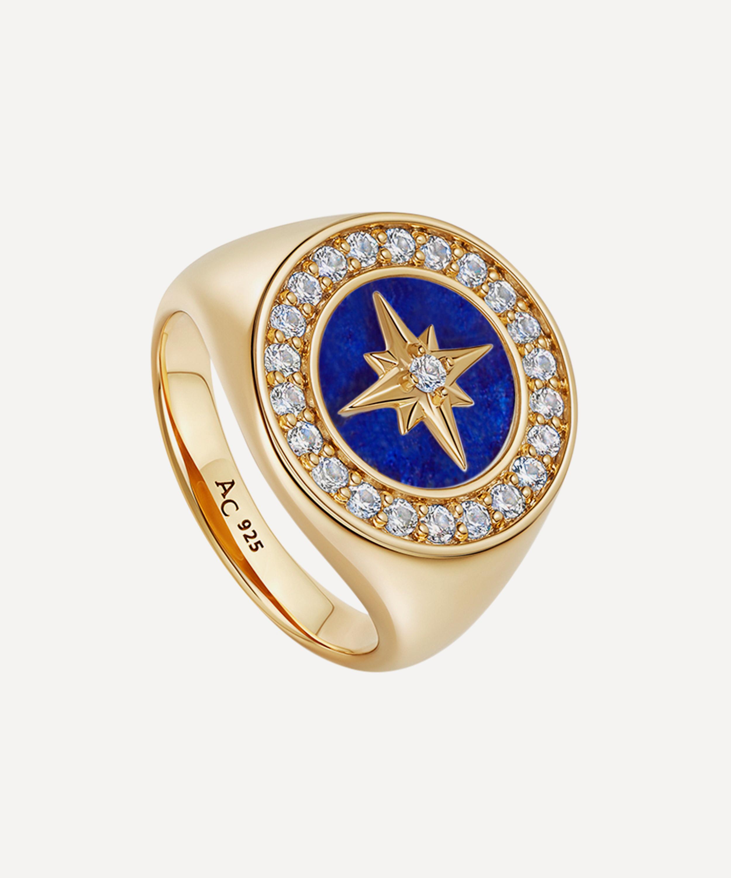Astley Clarke - 18ct Gold Plated Vermeil Silver Polaris Lapis Signet Ring image number 0