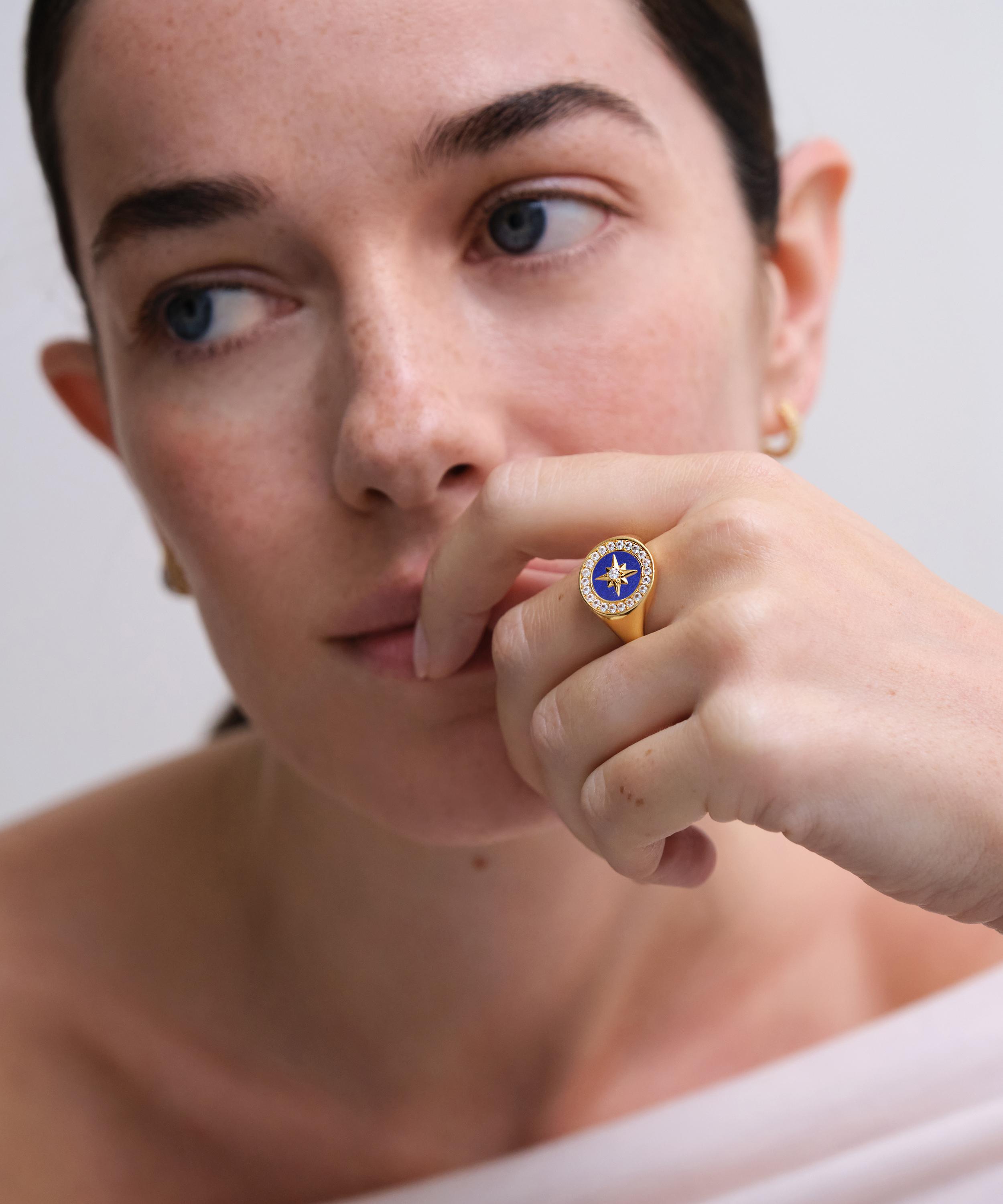 Astley Clarke - 18ct Gold Plated Vermeil Silver Polaris Lapis Signet Ring image number 1
