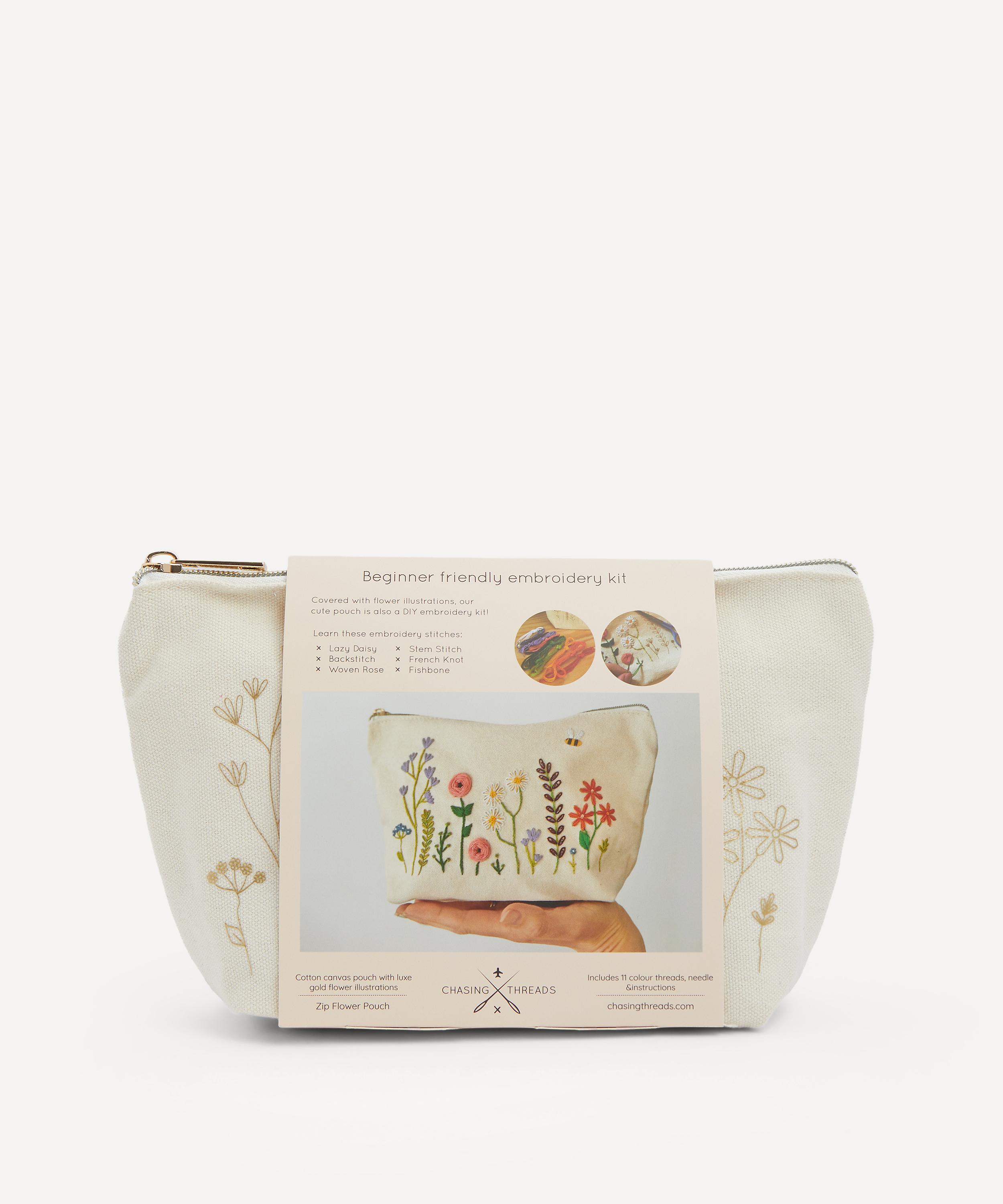 Chasing Threads - Stitch Your Flowers Zip Pouch Embroidery Kit image number 3