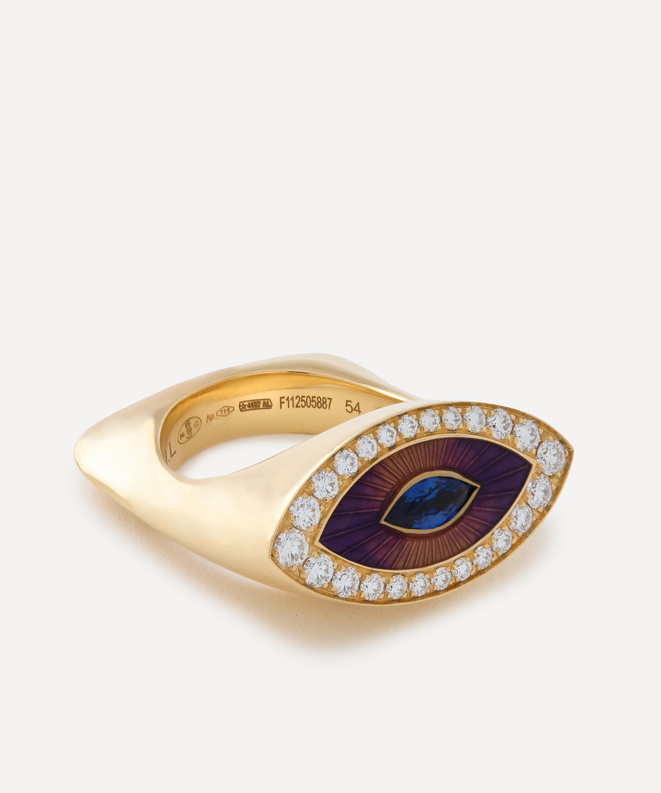 Marie Lichtenberg - 18ct Gold Evil Eye Purple Diamond Signet Ring image number 1