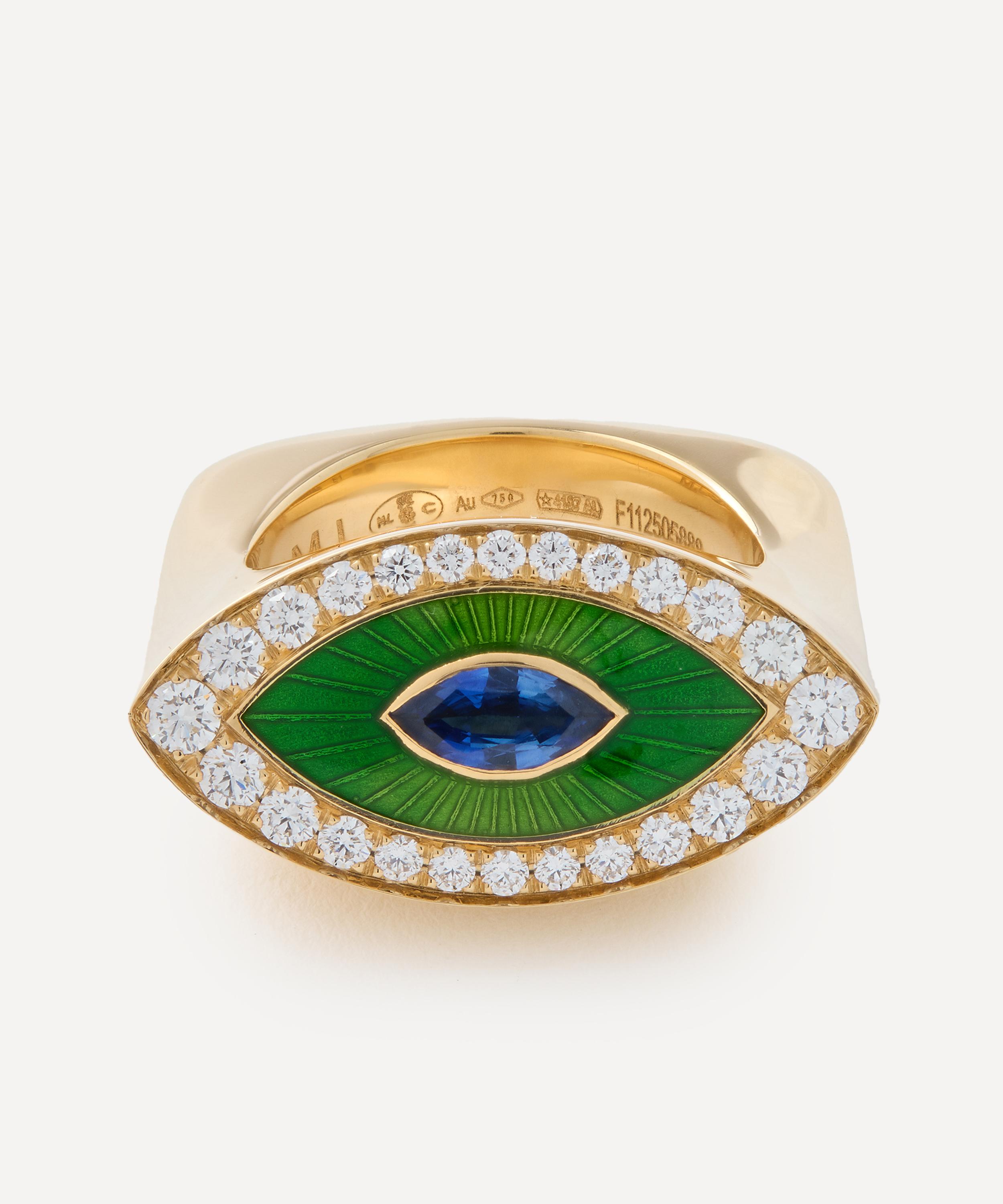 Marie Lichtenberg - 18ct Gold Evil Eye Green Metric Diamond Ring