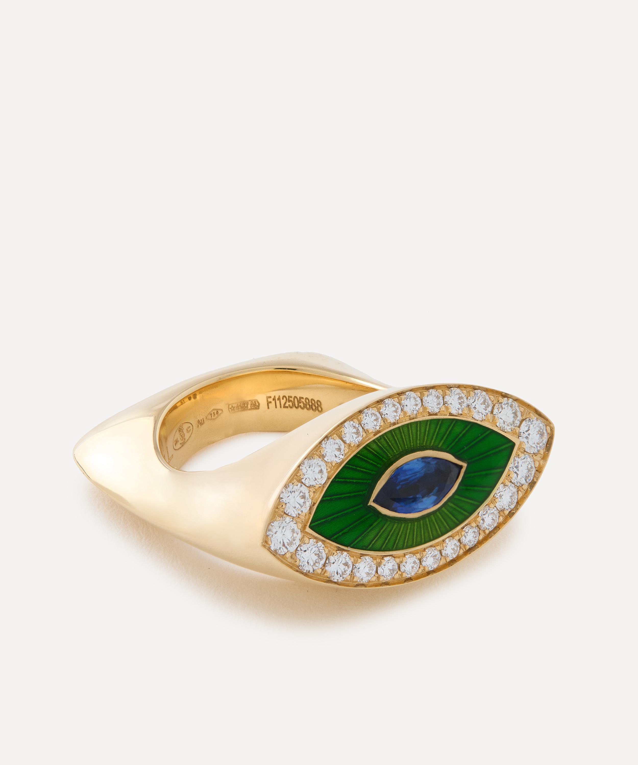 Marie Lichtenberg - 18ct Gold Evil Eye Green Metric Diamond Ring image number 1