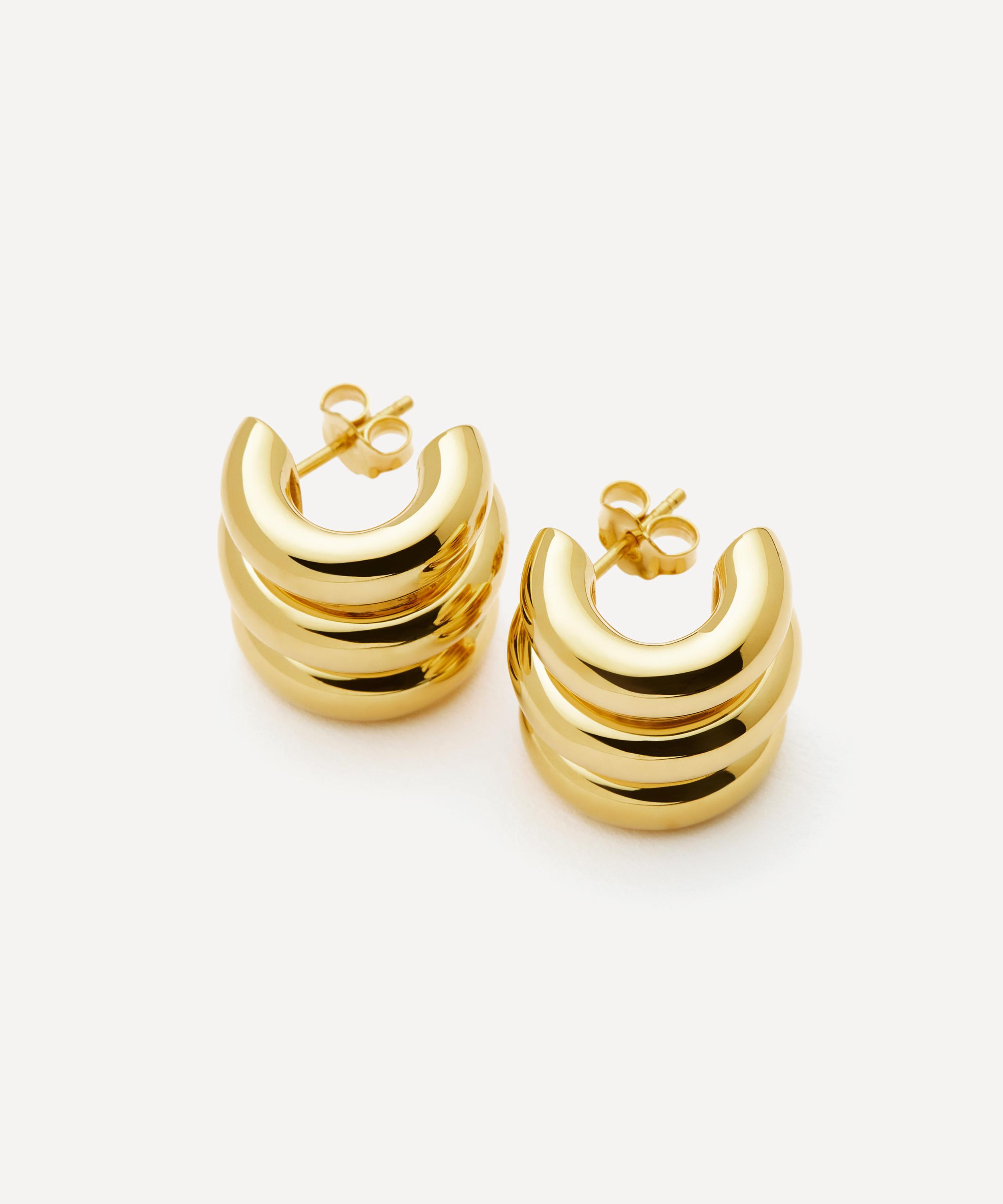 Missoma - 18ct Gold-Plated Chubby Triple Small Hoop Earrings image number 3