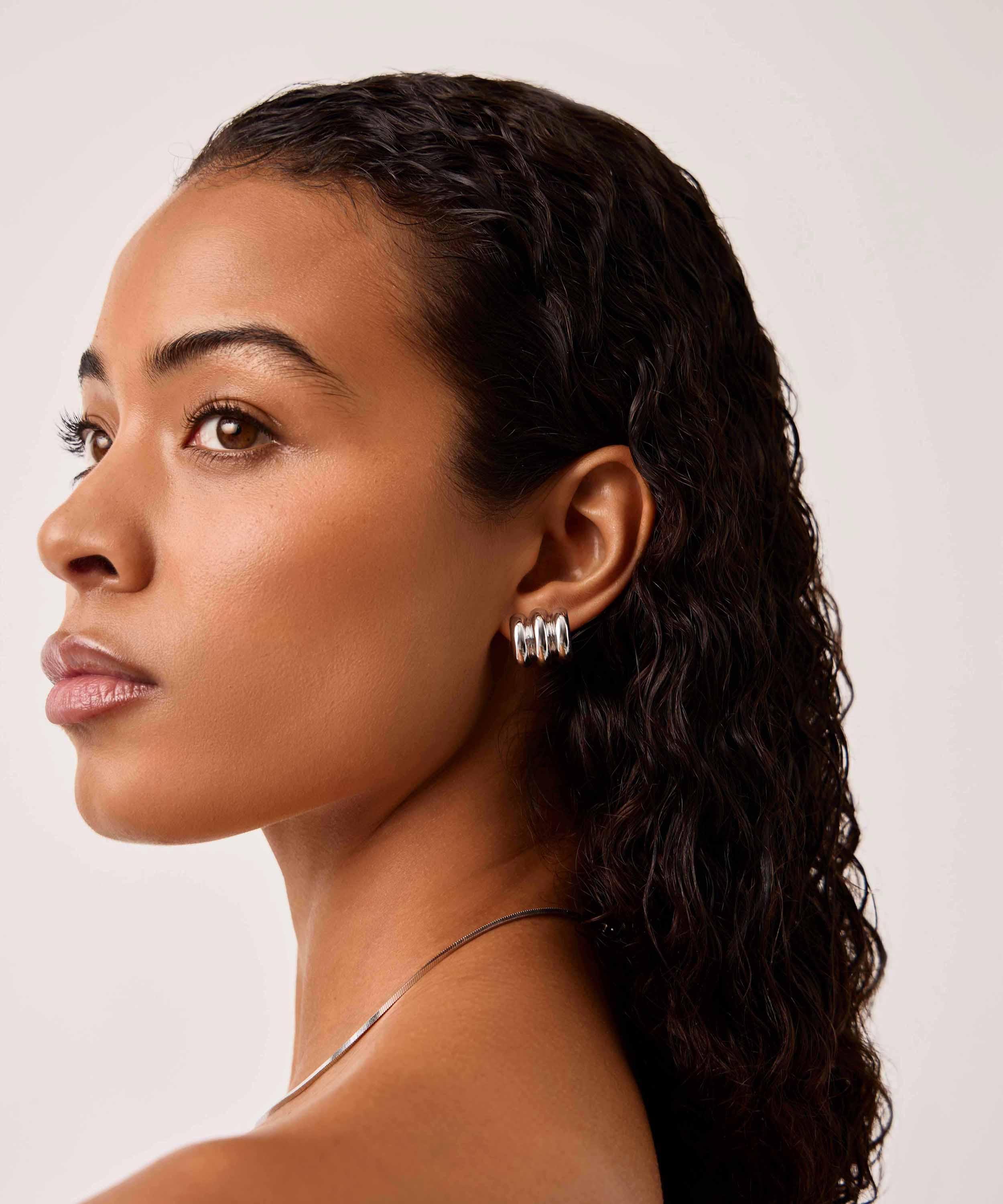 Missoma - Rhodium-Plated Chubby Triple Small Hoop Earrings image number 1