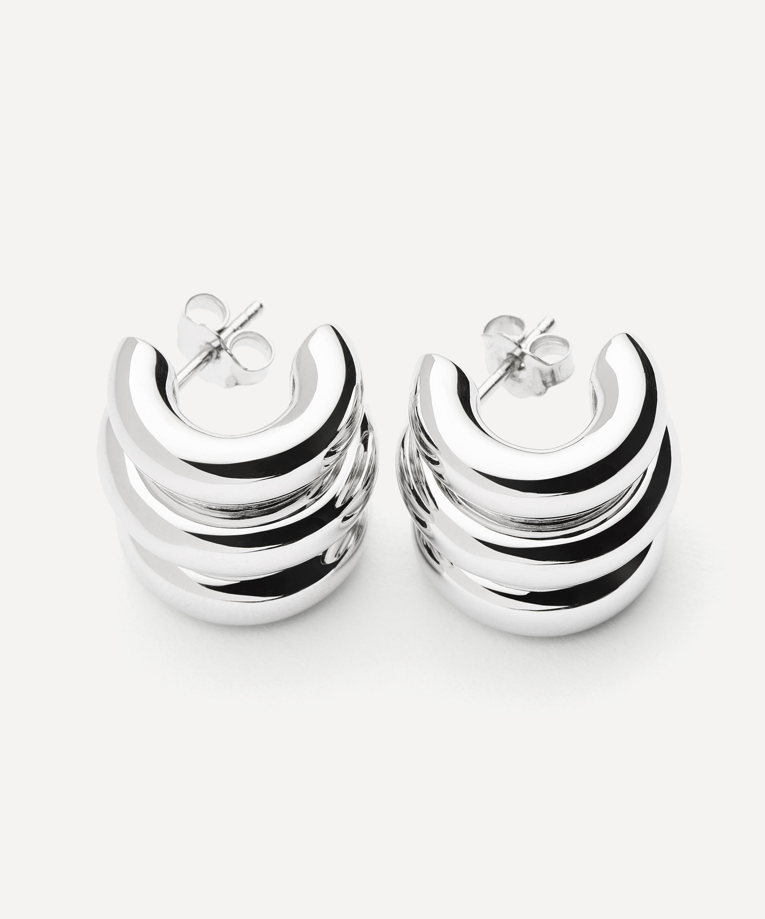Missoma - Rhodium-Plated Chubby Triple Small Hoop Earrings image number 3