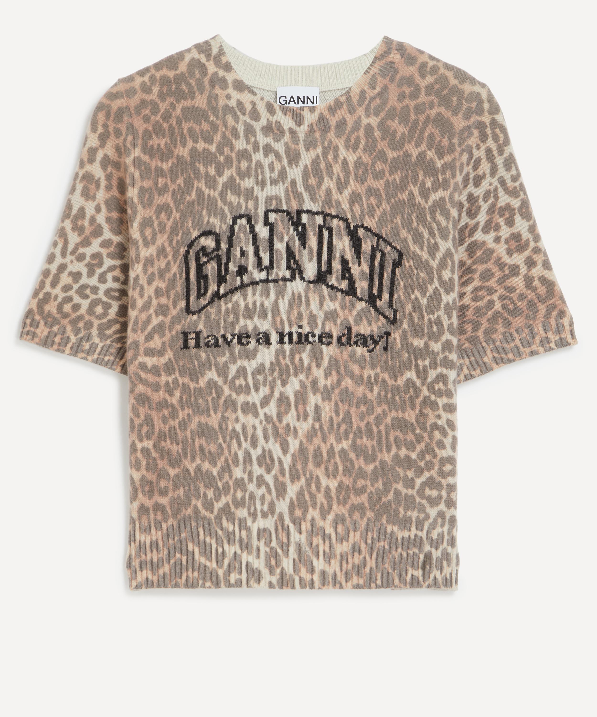 Ganni - Leopard Wool Mix T-Shirt image number 0