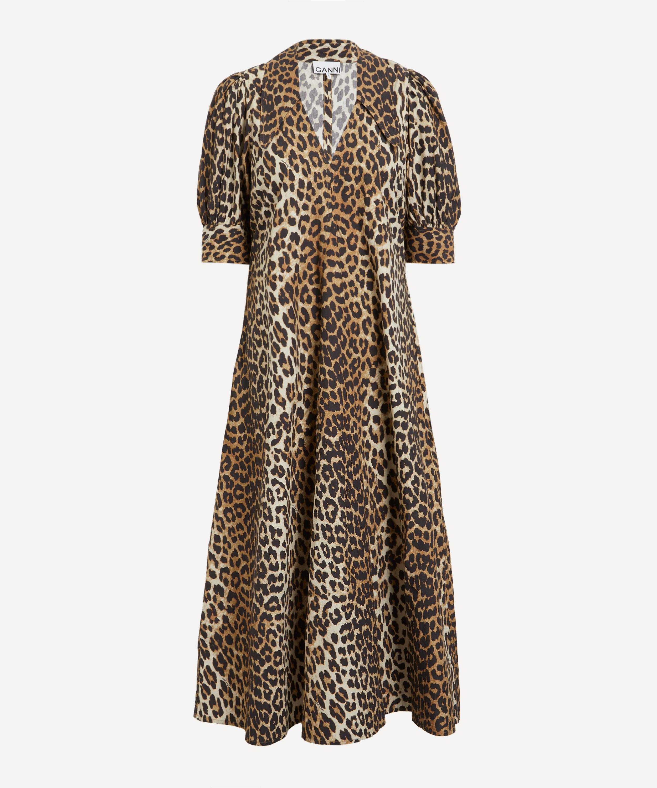 Ganni - Leopard Cotton Poplin V-Neck Maxi Dress image number 0