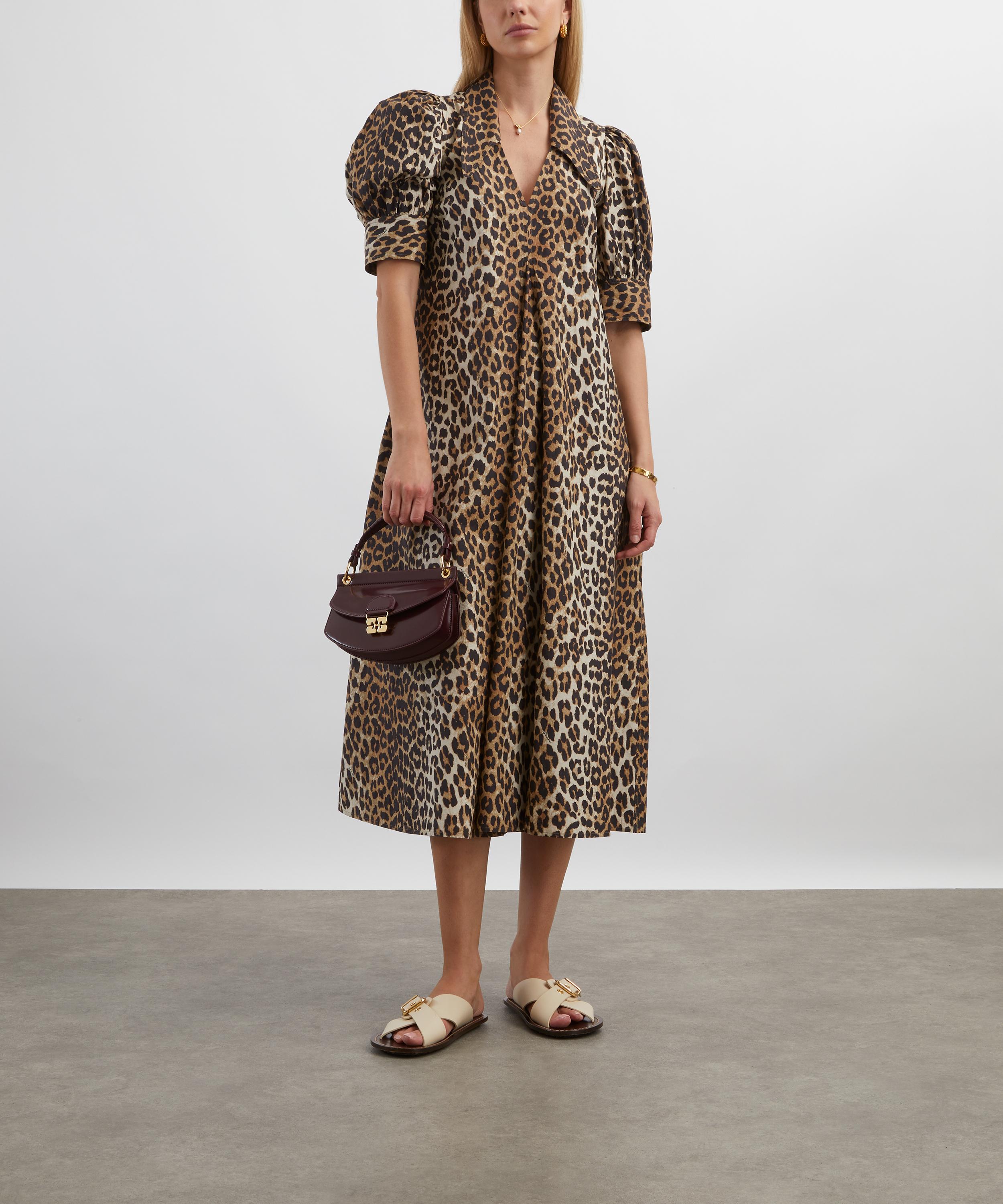 Ganni - Leopard Cotton Poplin V-Neck Maxi Dress image number 1