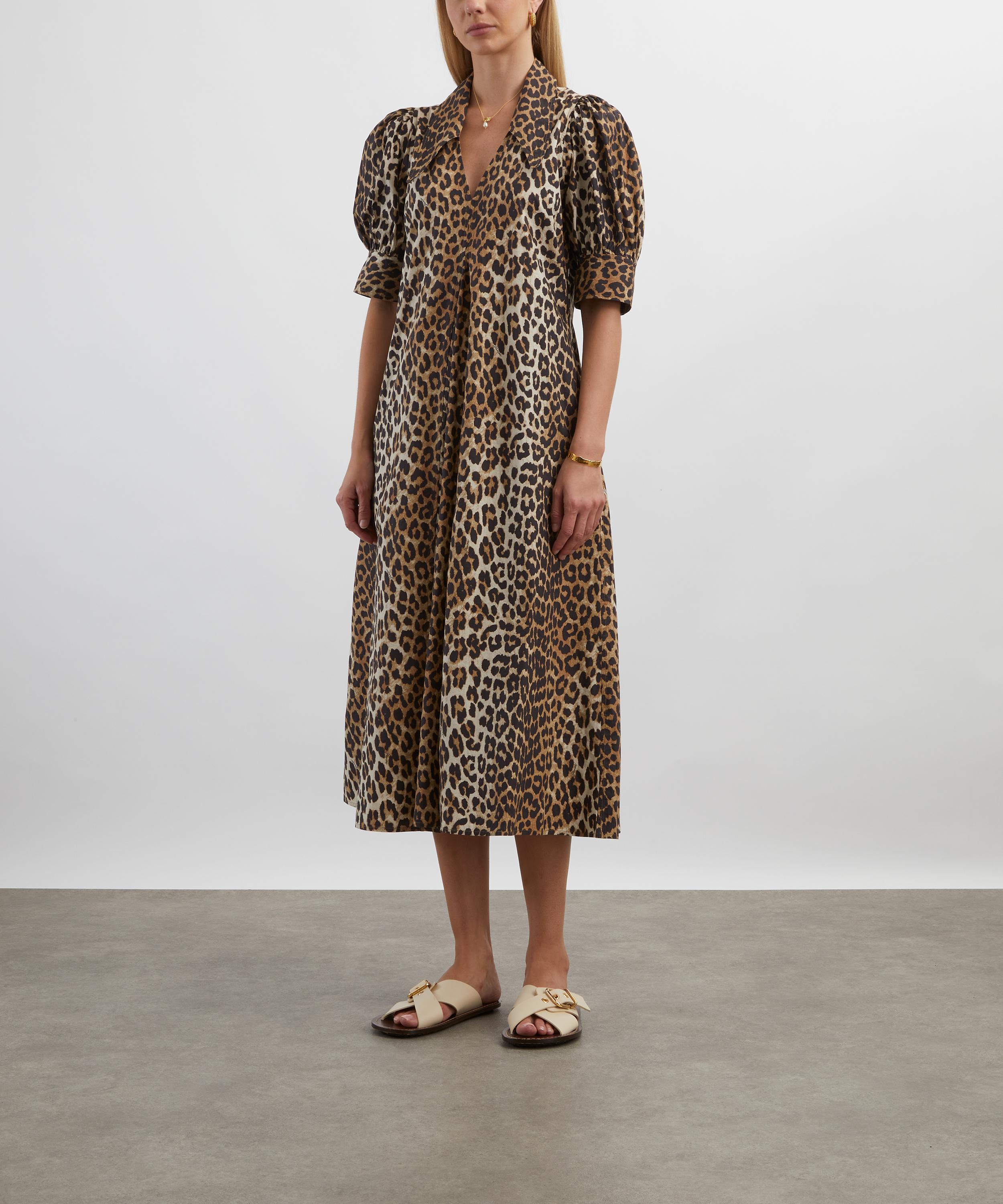 Ganni - Leopard Cotton Poplin V-Neck Maxi Dress image number 2