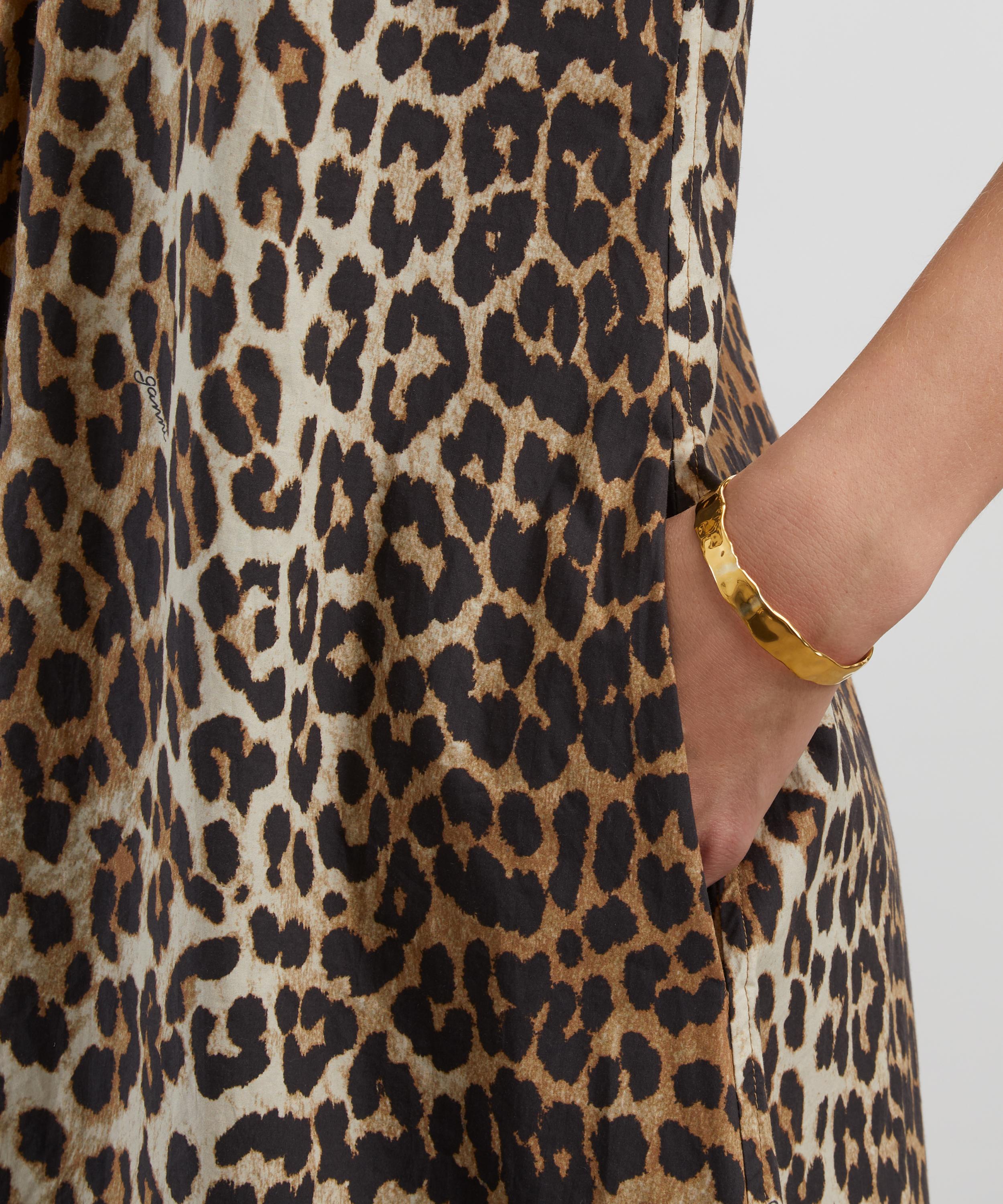 Ganni - Leopard Cotton Poplin V-Neck Maxi Dress image number 4