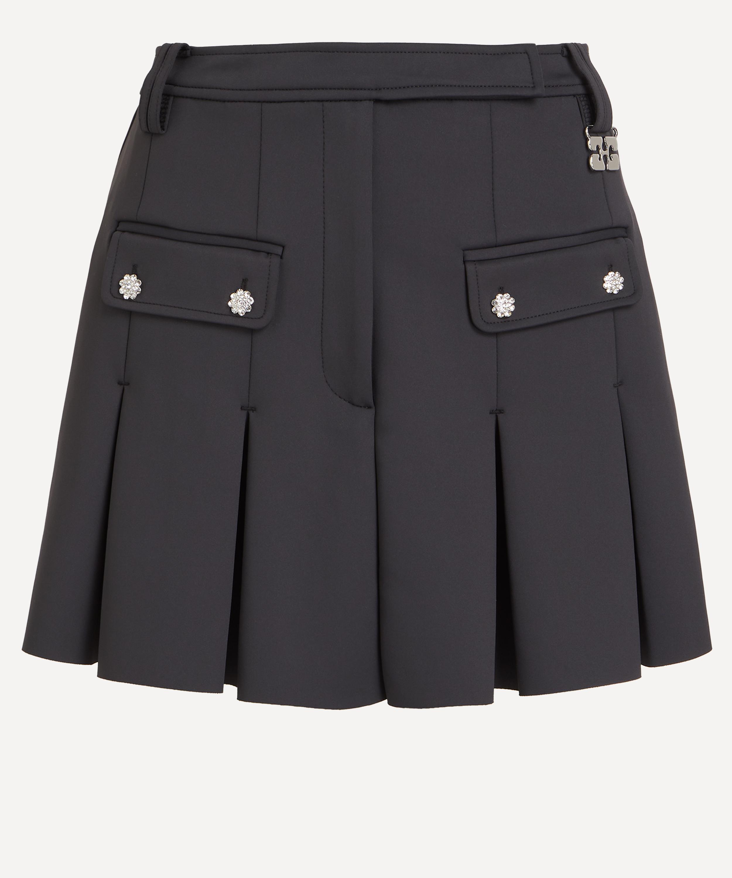 Ganni - Black Neoprene Pleated Mini Skirt image number 0