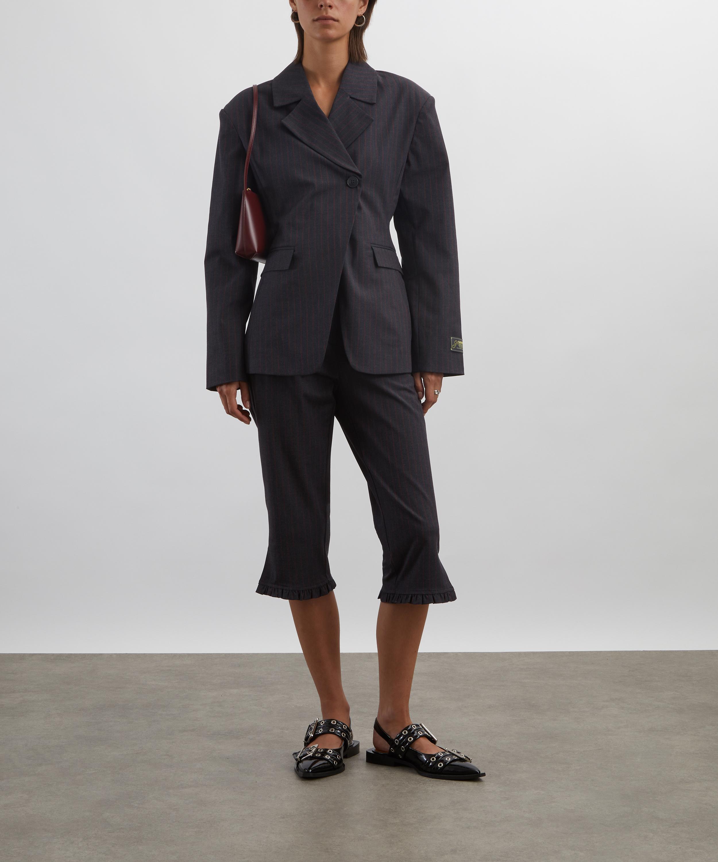 Ganni - Black Pinstripe Capri Trousers image number 1