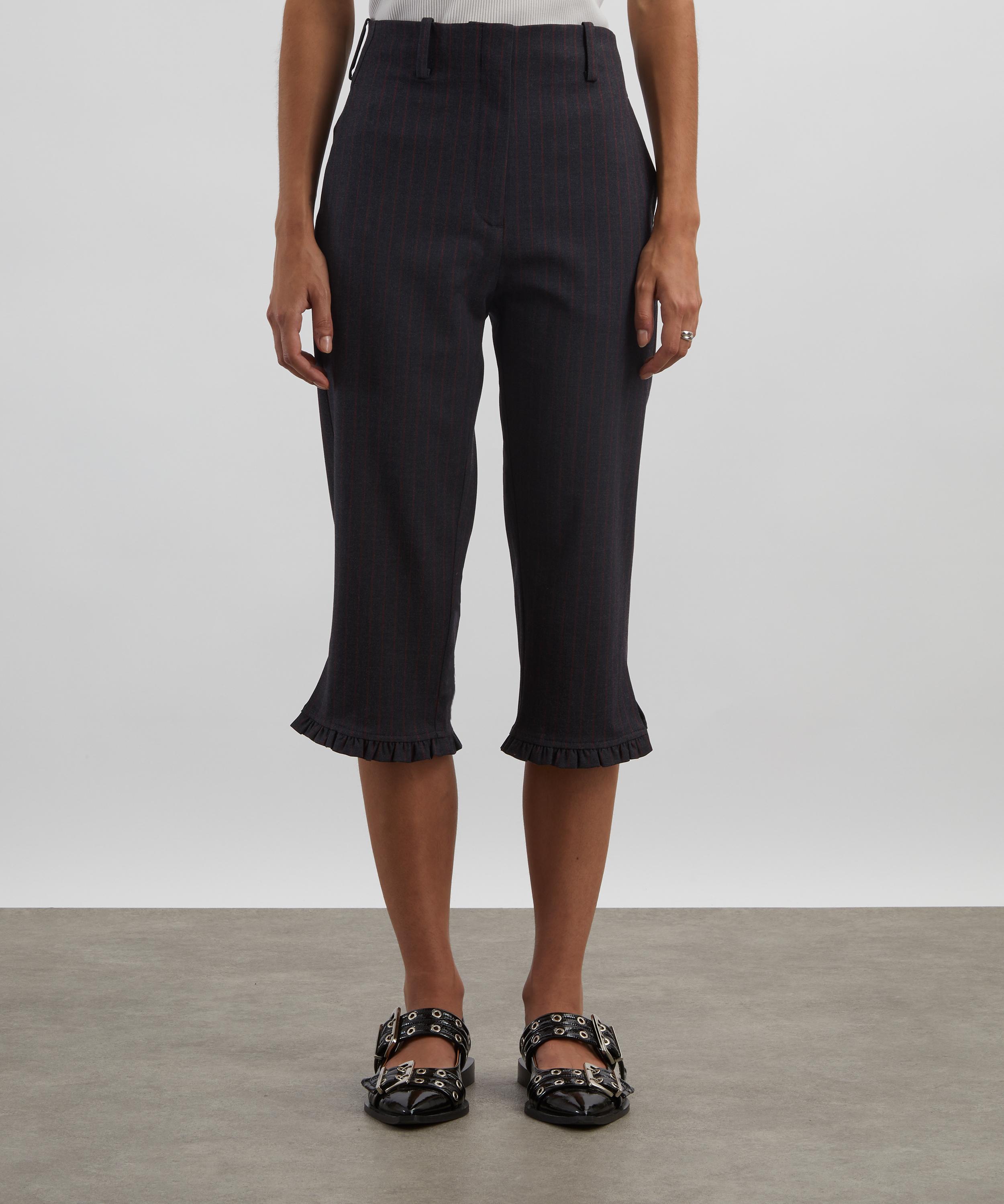 Ganni - Black Pinstripe Capri Trousers image number 2