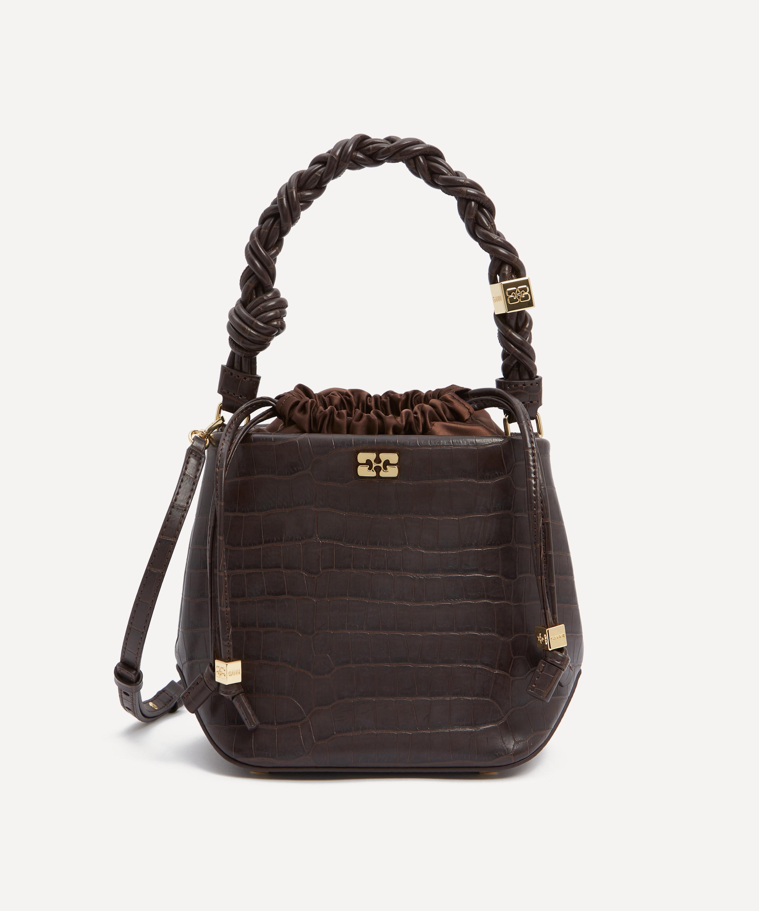Ganni - Brown Croco Bou Bucket Bag image number 0
