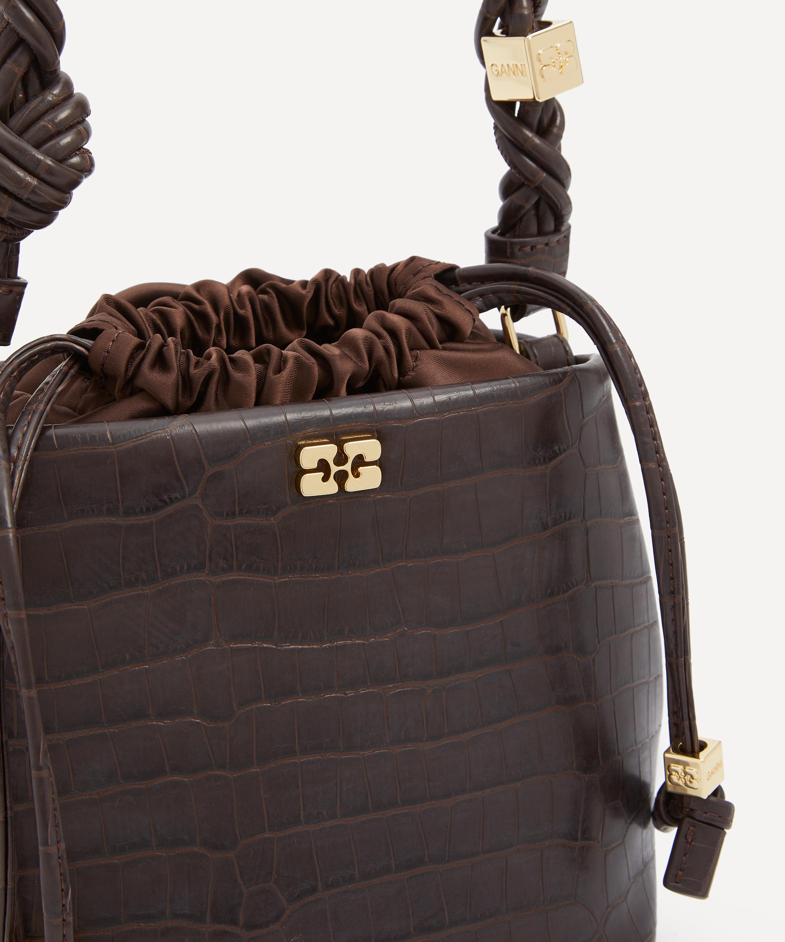 Ganni - Brown Croco Bou Bucket Bag image number 4
