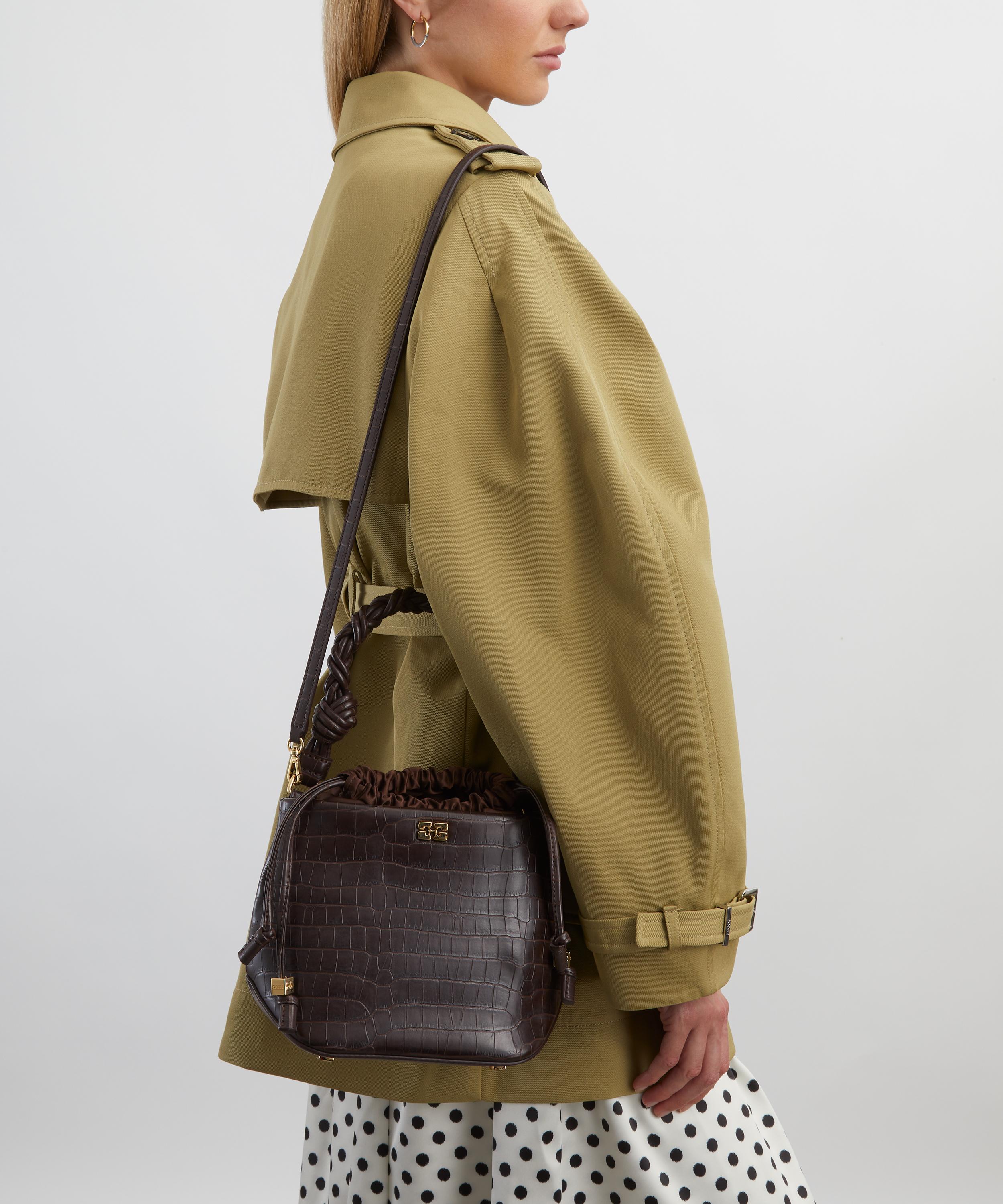 Ganni - Brown Croco Bou Bucket Bag image number 6