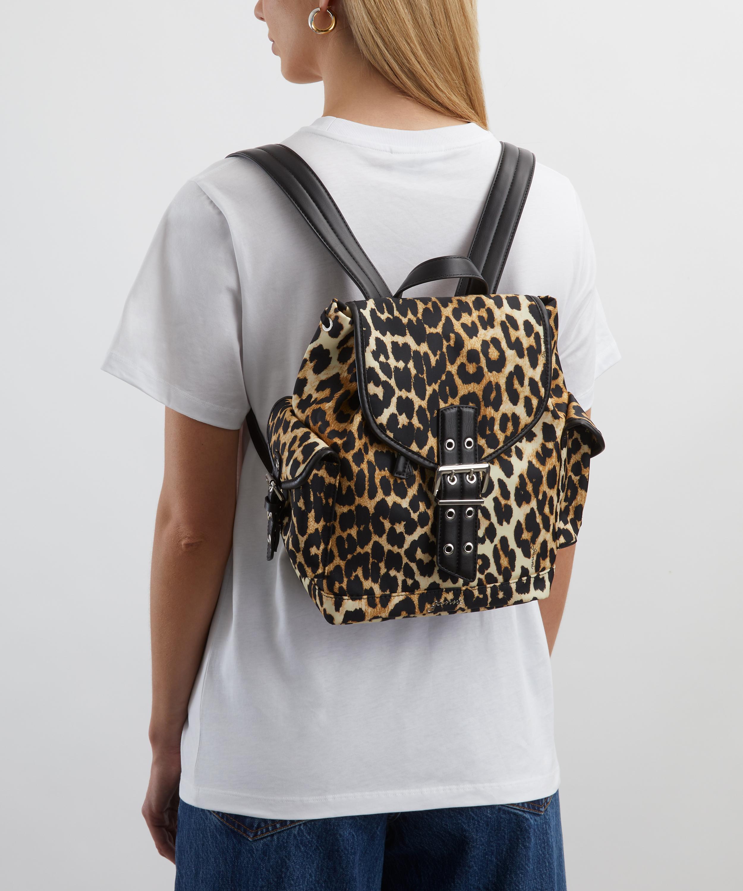 Ganni - Small Leopard Nylon Bucky Backpack image number 1
