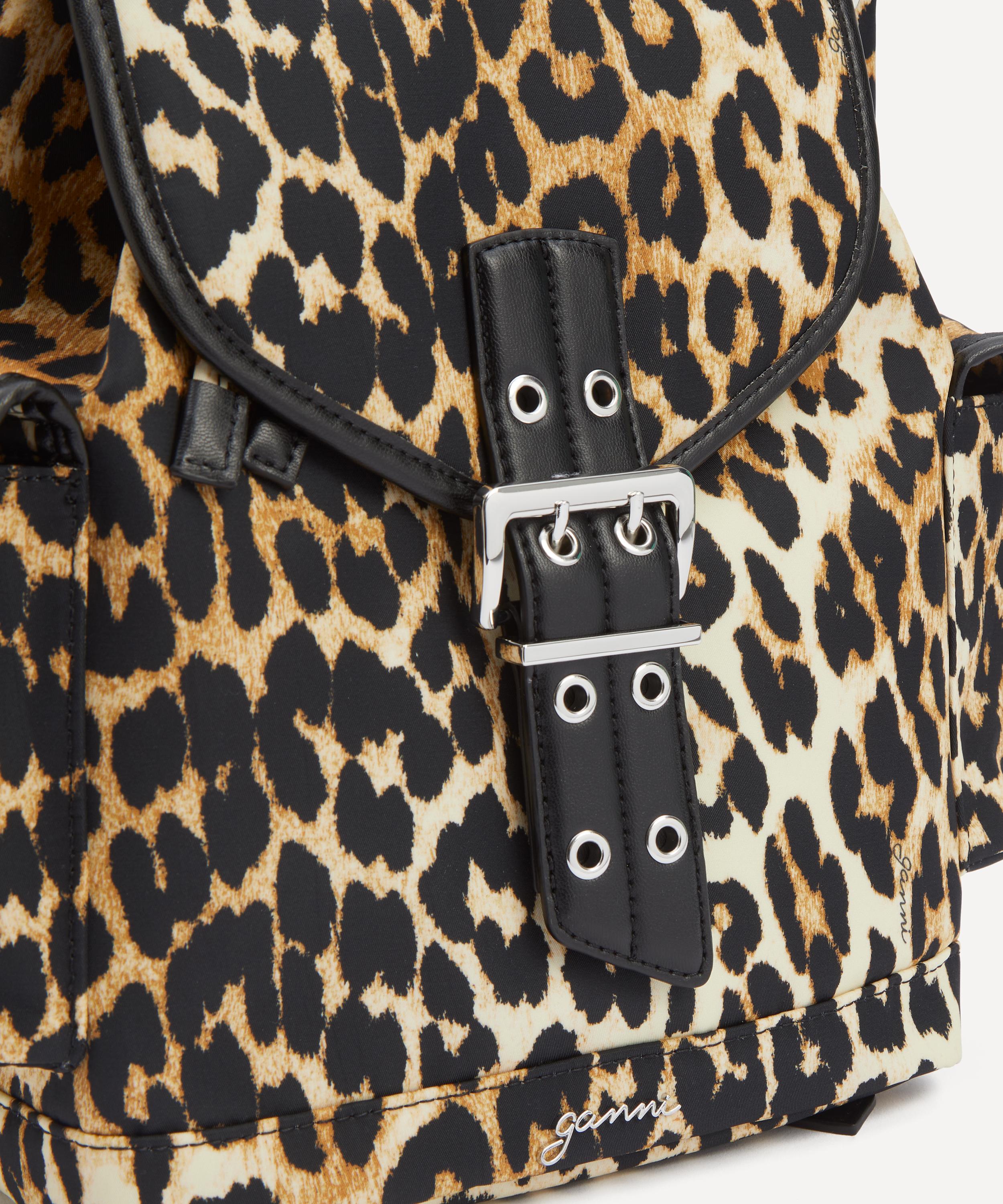 Ganni - Small Leopard Nylon Bucky Backpack image number 4