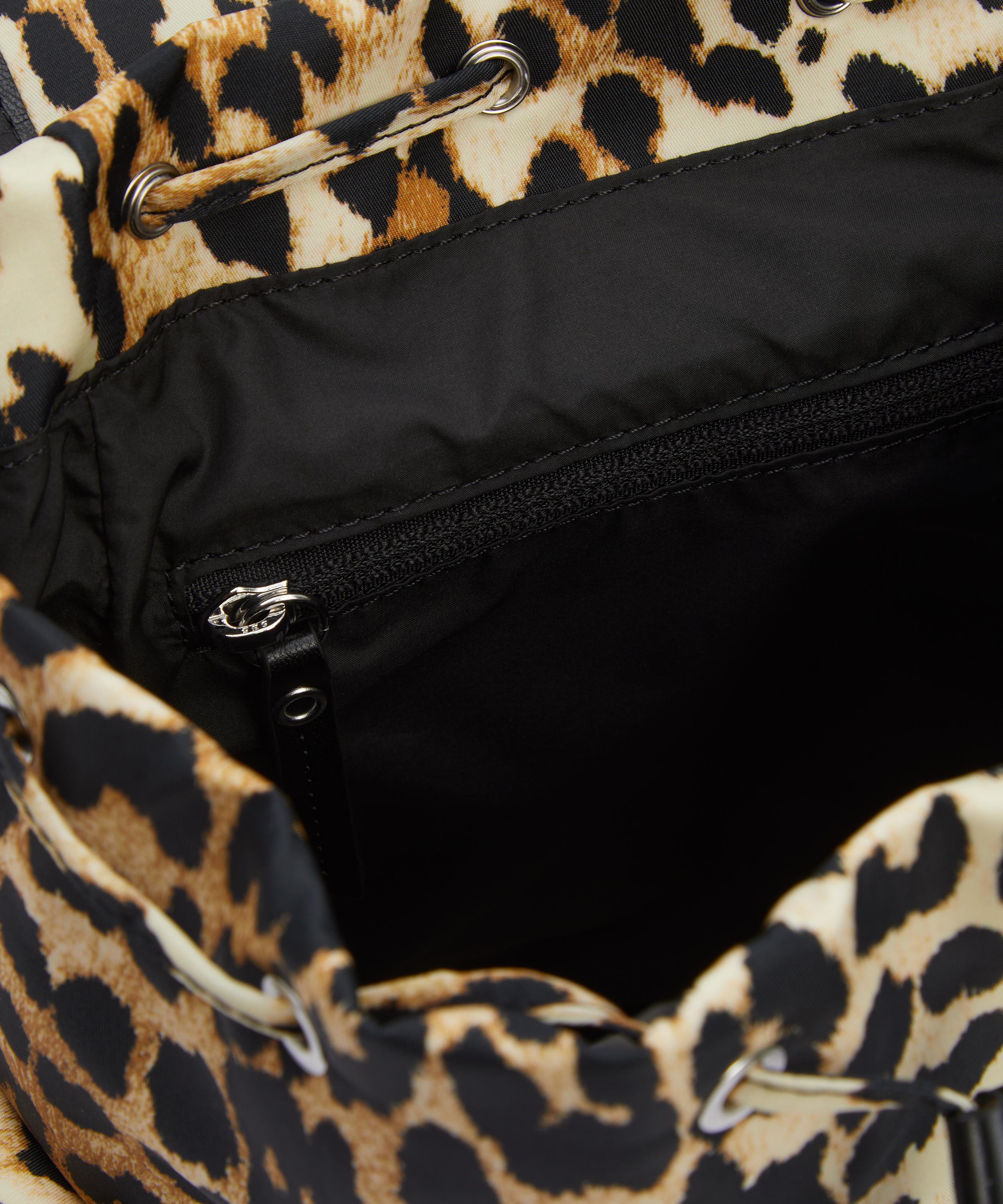 Ganni - Small Leopard Nylon Bucky Backpack image number 5