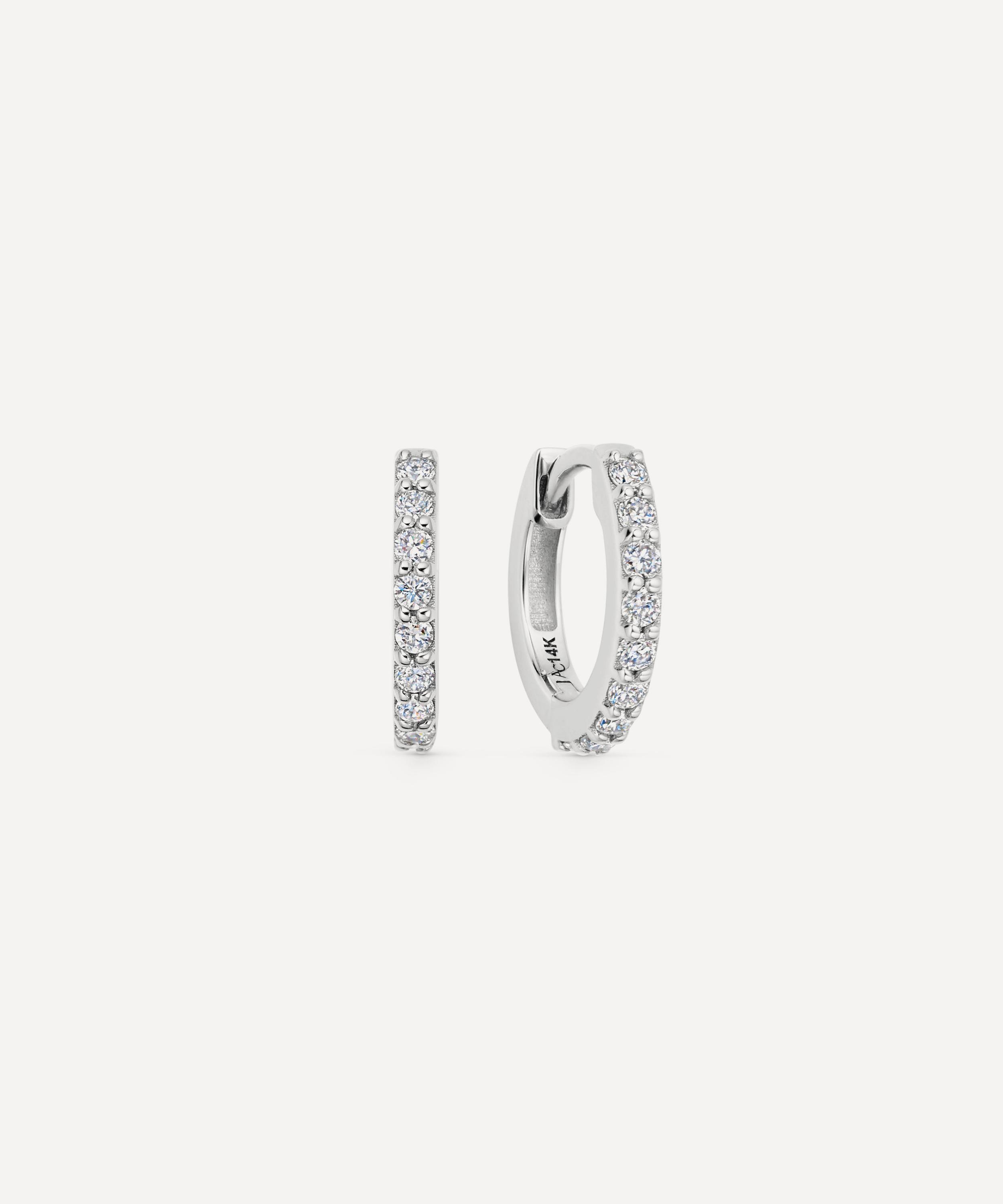 Astley Clarke - 14ct White Gold Halo Huggie Hoop Earrings